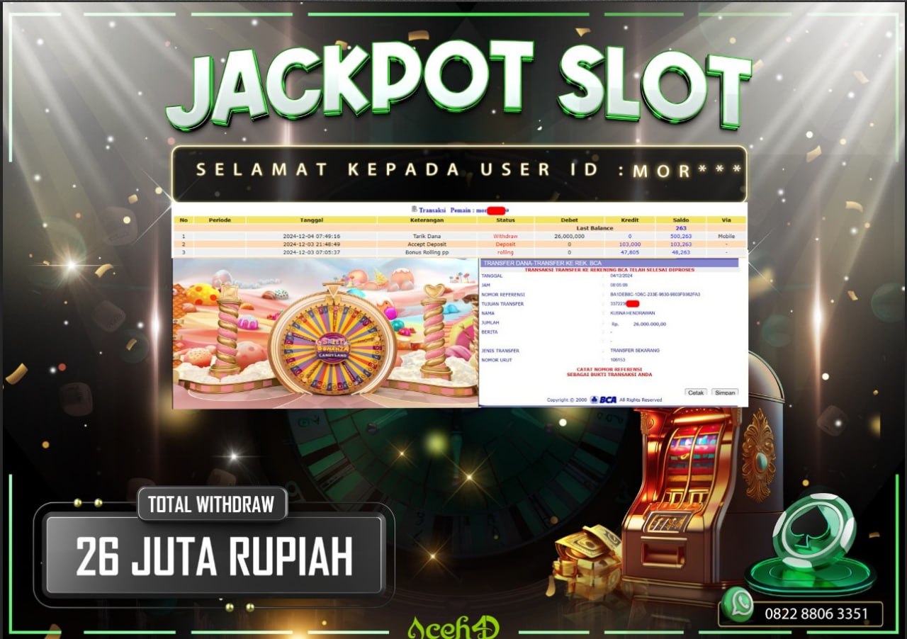 JACKPOT LIVECASINO PRAGMATIC, SWEET BONANZA CANDYLAND DARI MEMBER SETIA ACEH4D TGL 04/12/2024  💸💸 ID : MOR***