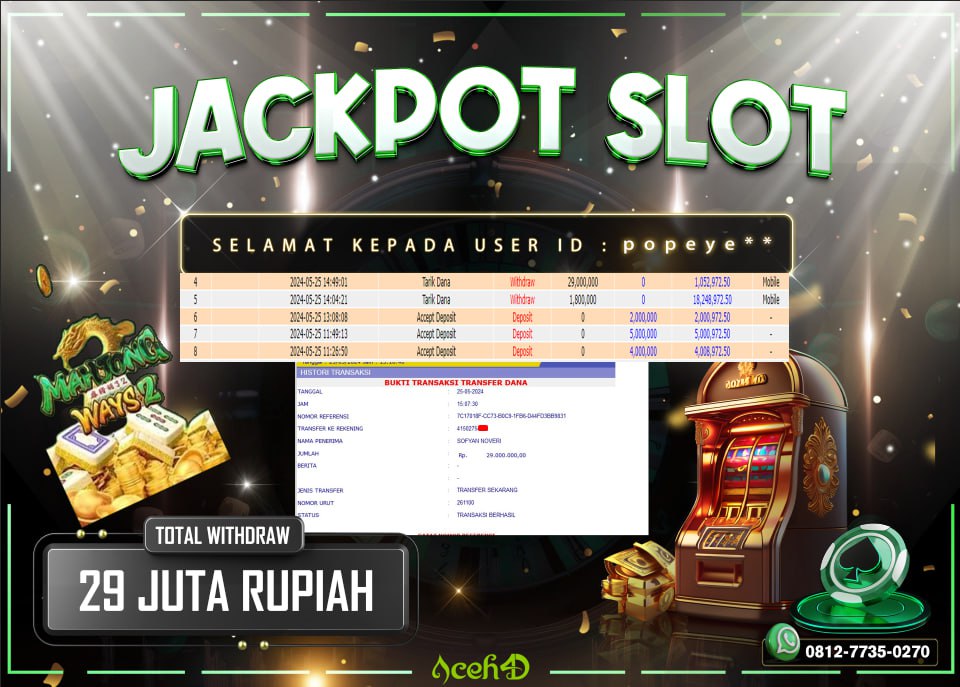 JACKPOT SLOT DARI MEMBER SETIA ACEH4D HARI INI 25/05/2024 💸💸