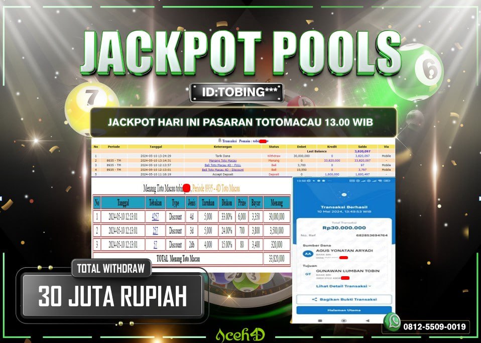 JACKPOT PASARAN TOTOMACAU P1 13.00 WIB DARI MEMBER SETIA ACEH4D HARI INI 10/05/2024 💸💸