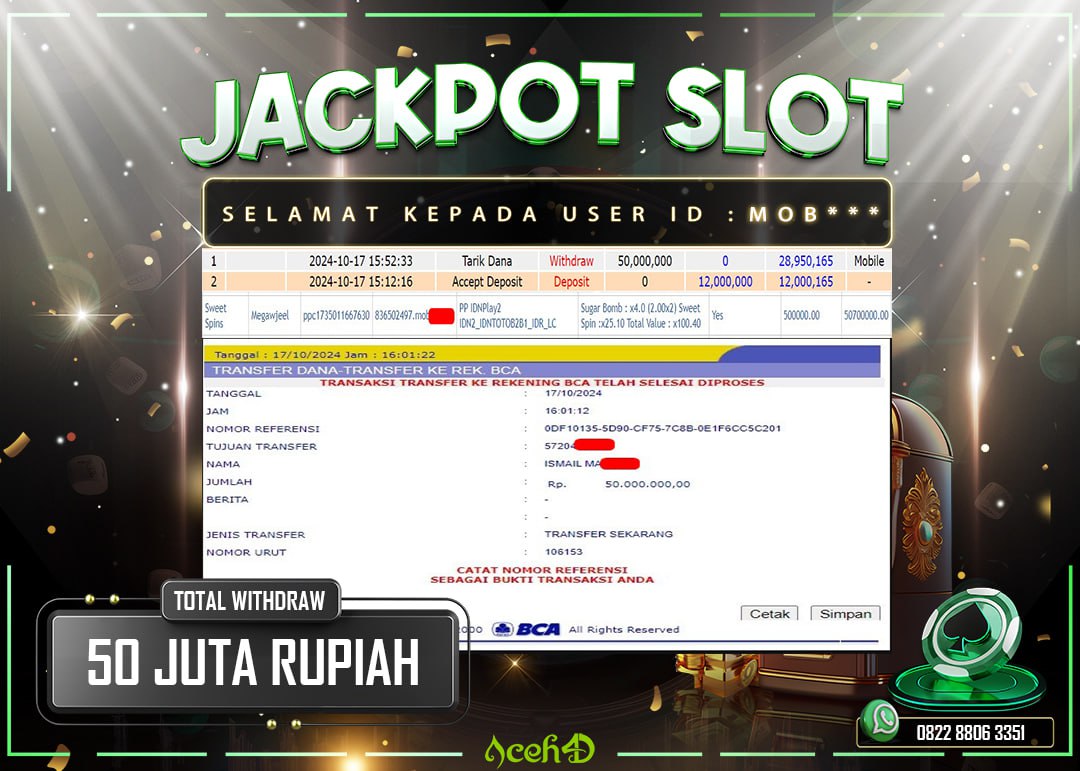 JACKPOT BONANZA CANDYLAND DARI MEMBER SETIA ACEH4D TGL 17/10/2024  💸💸