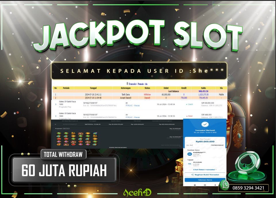 JACKPOT SLOT DARI MEMBER SETIA ACEH4D HARI INI 18/07/2024 💸💸
