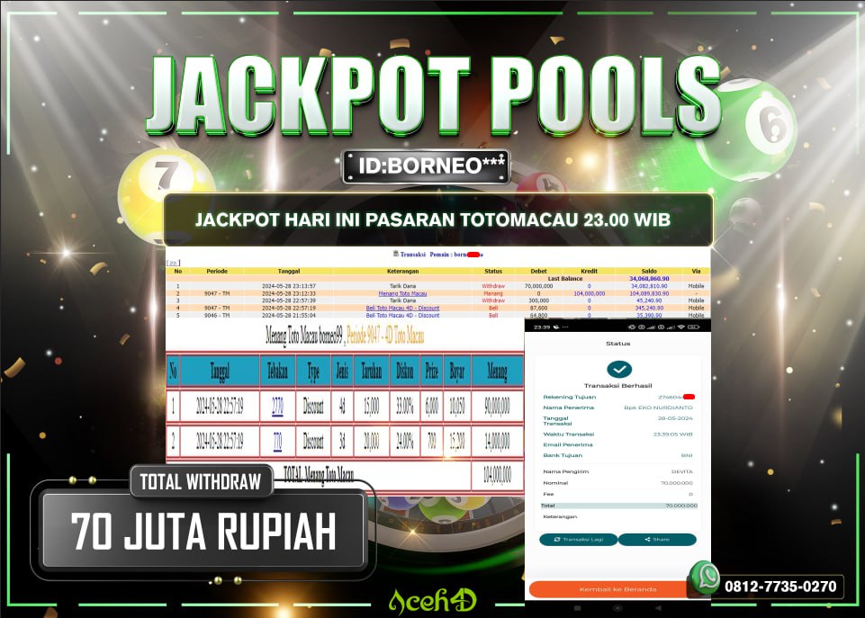 JACKPOT PASARAN TOTOMACAU P5 23.00 WIB DARI MEMBER SETIA ACEH4D HARI INI 28/05/2024 💸💸