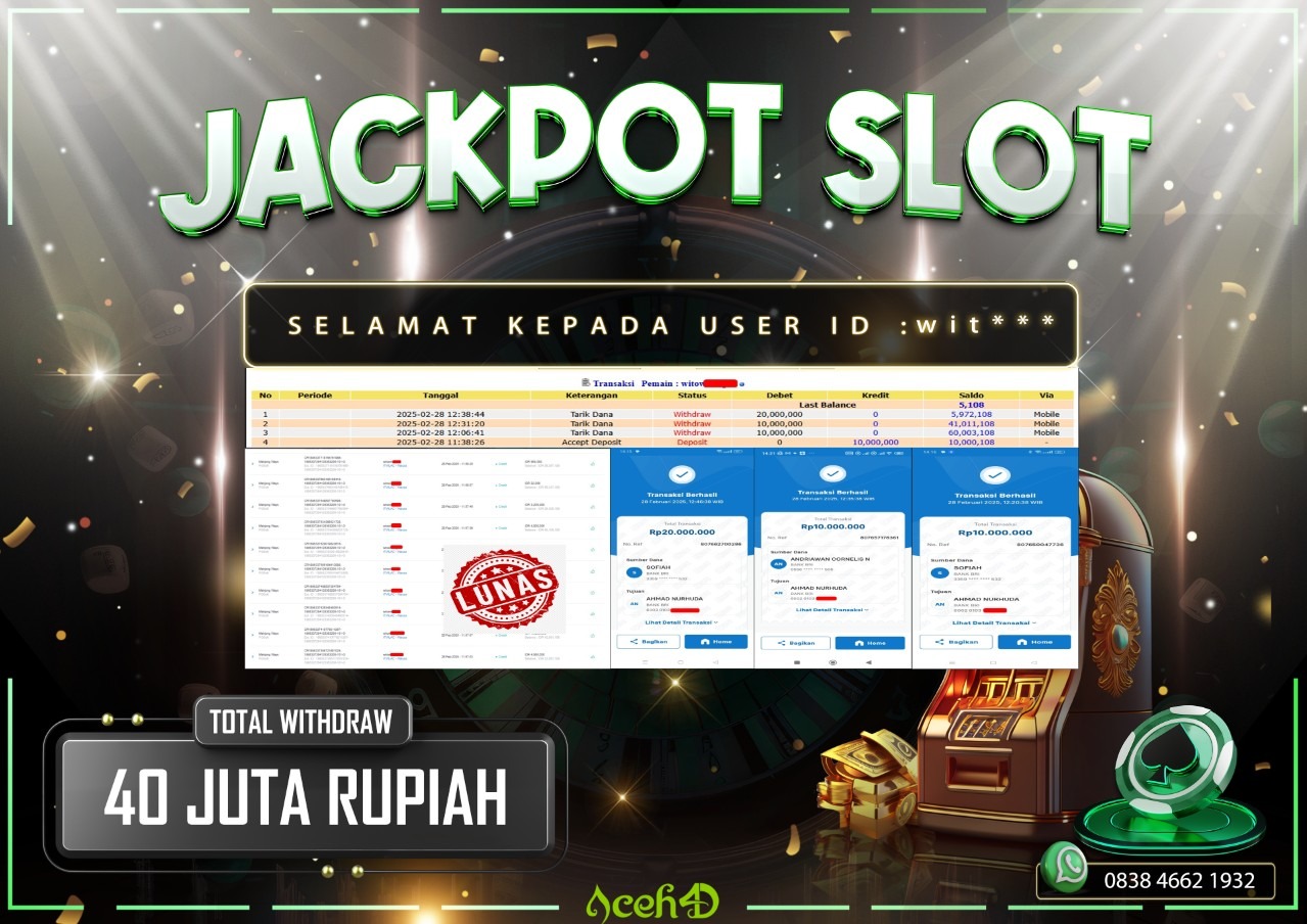 JACKPOT SLOT DARI MEMBER SETIA ACEH4D TGL 28/02/2025 💸💸