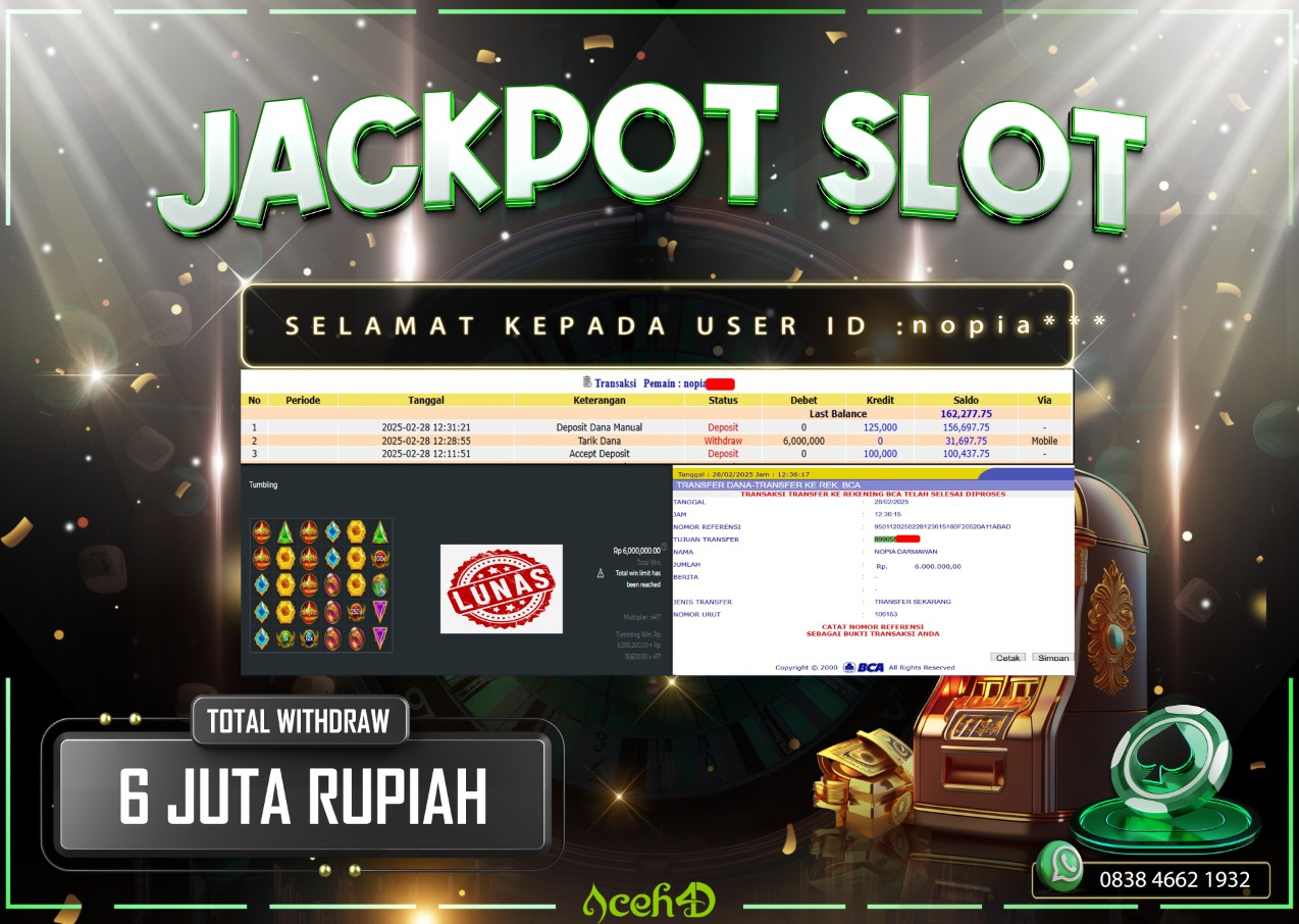 JACKPOT SLOT DARI MEMBER SETIA ACEH4D TGL 28/02/2025 💸💸