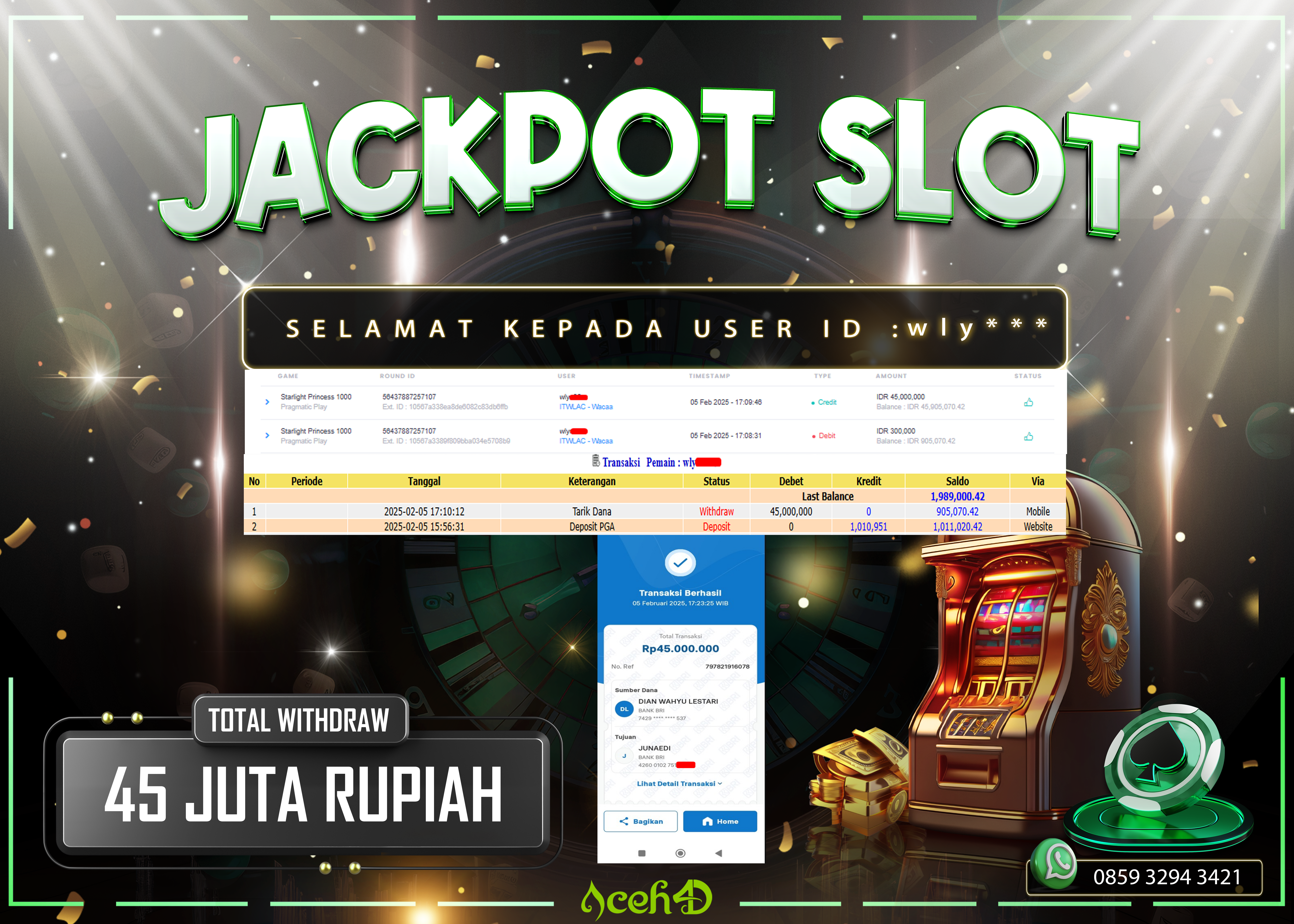 JACKPOT SLOT DARI MEMBER SETIA ACEH4D TGL 05/02/2025 💸💸