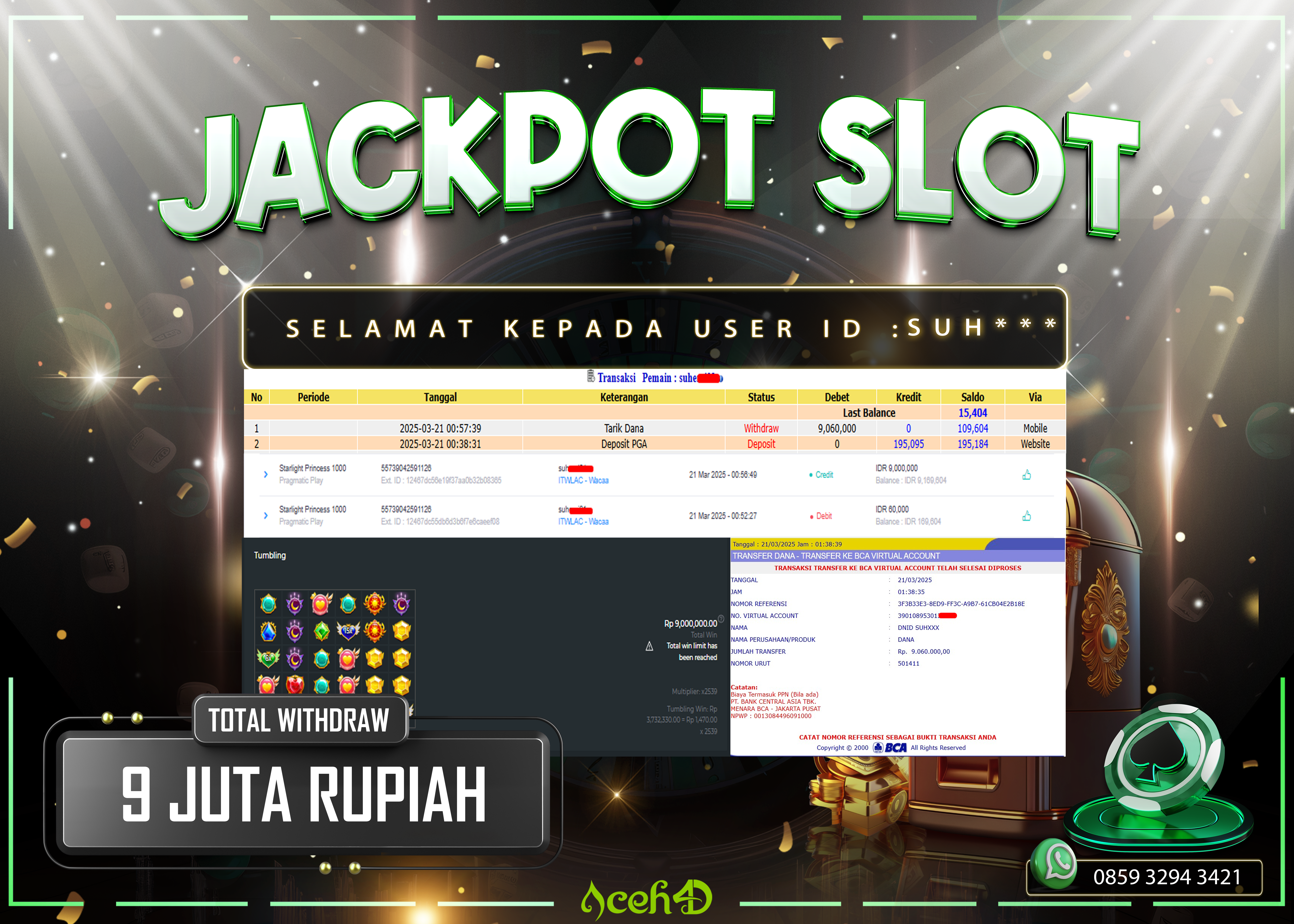 JACKPOT SLOT DARI MEMBER SETIA ACEH4D TGL 21/03/2025 💸💸