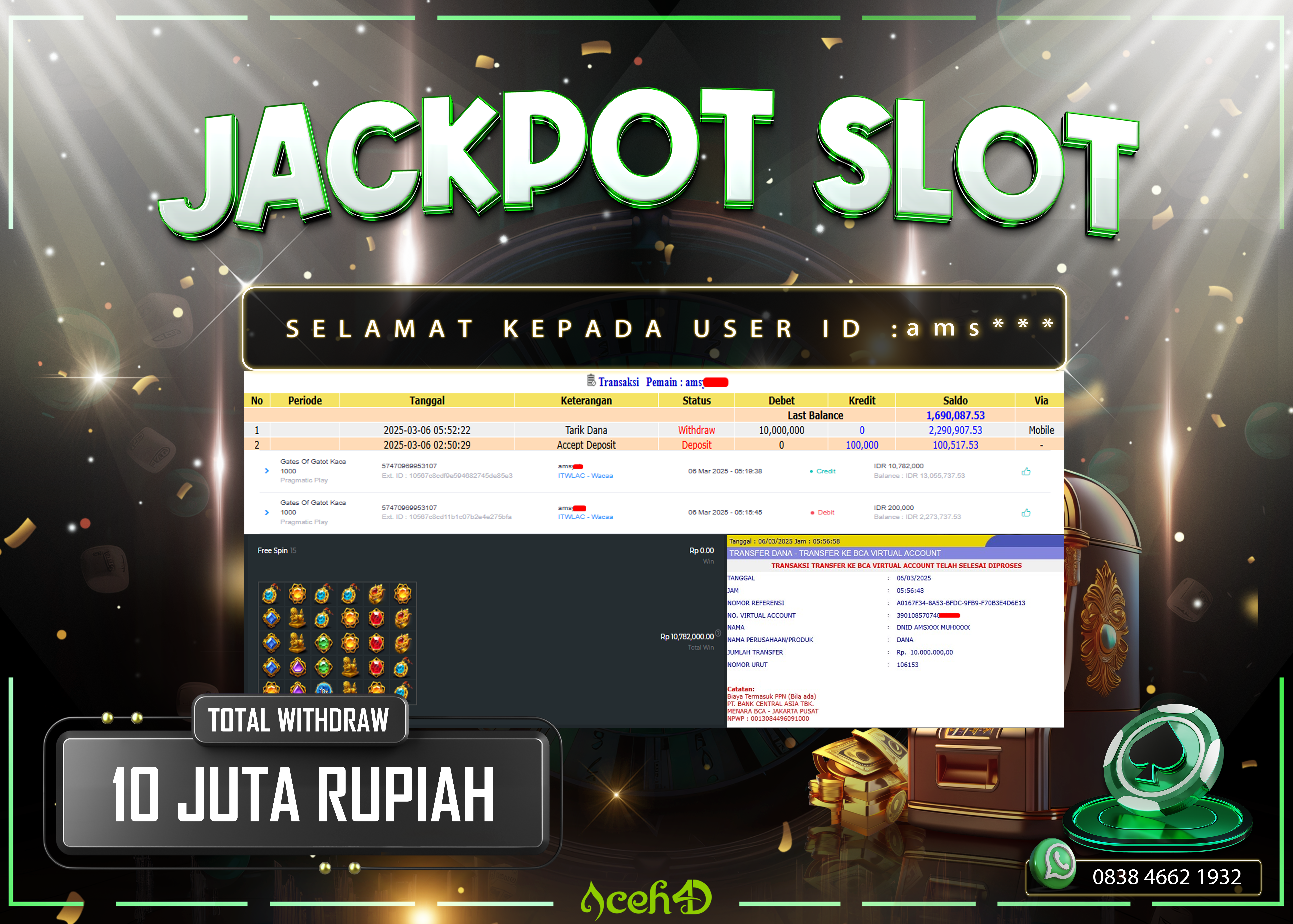 JACKPOT SLOT DARI MEMBER SETIA ACEH4D TGL 06/03/2025 💸💸