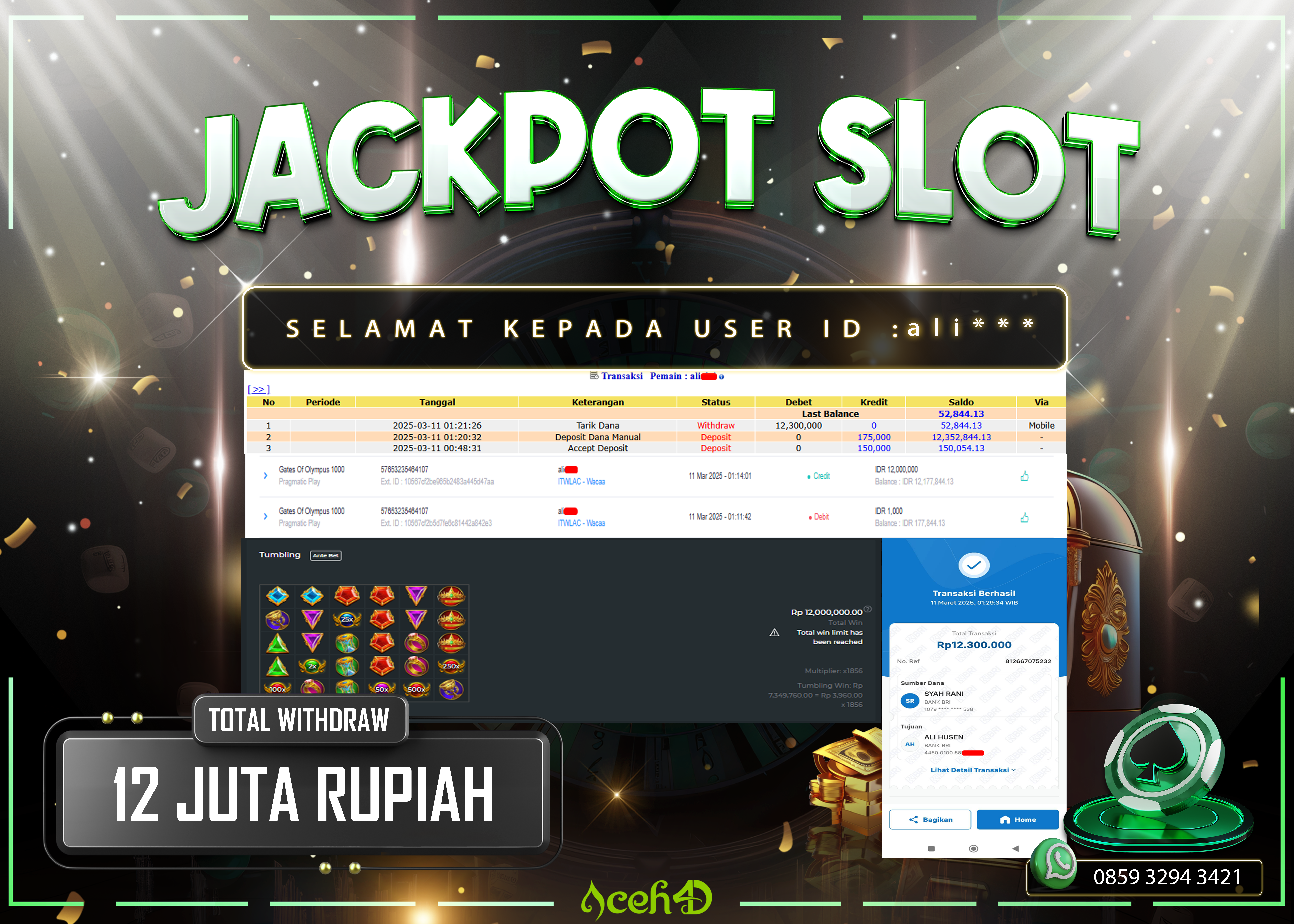 JACKPOT SLOT DARI MEMBER SETIA ACEH4D TGL 11/03/2025 💸💸