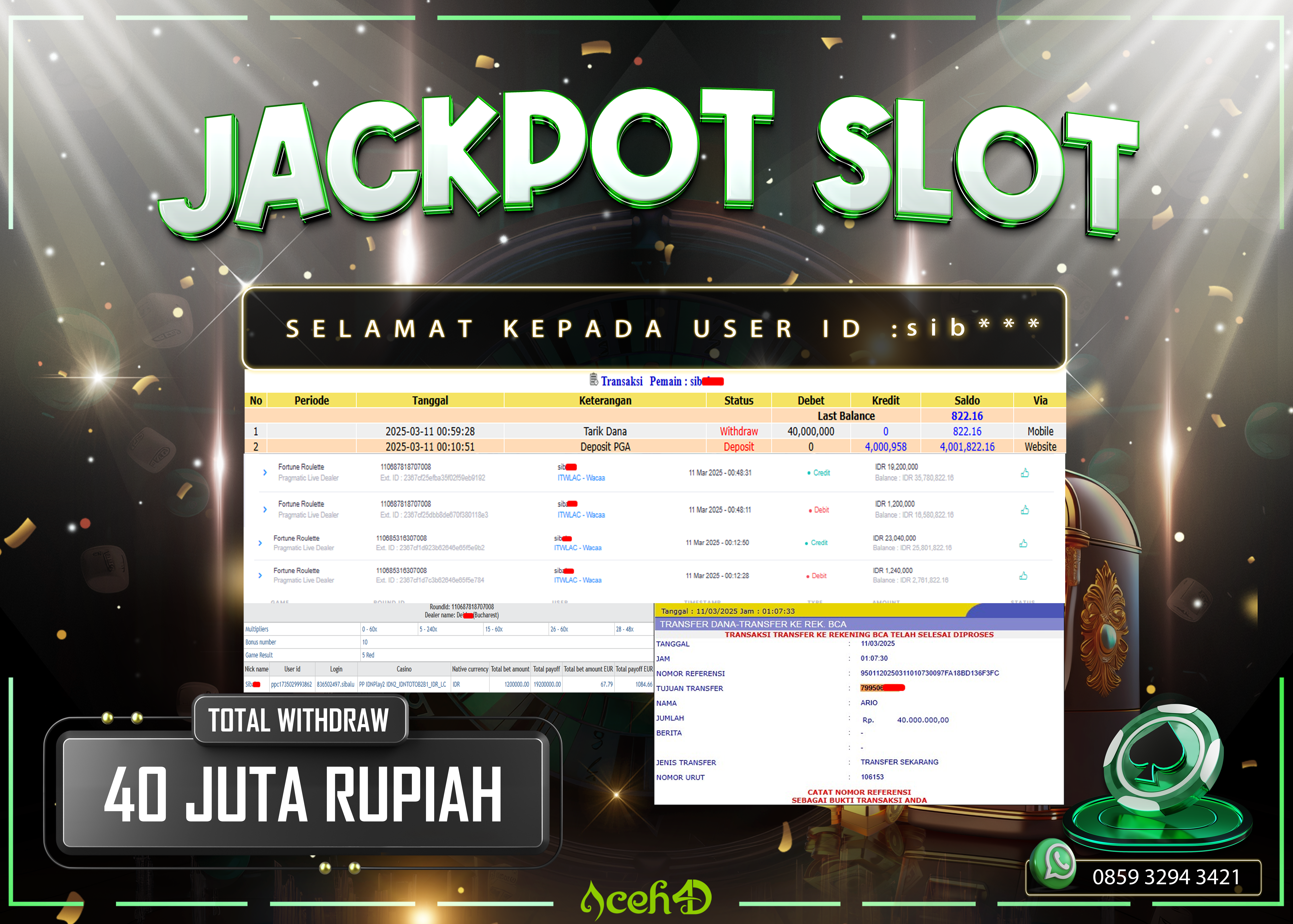 JACKPOT PRAGMATIC LIVE DEALER DARI MEMBER SETIA ACEH4D TGL 11/03/2025 💸💸