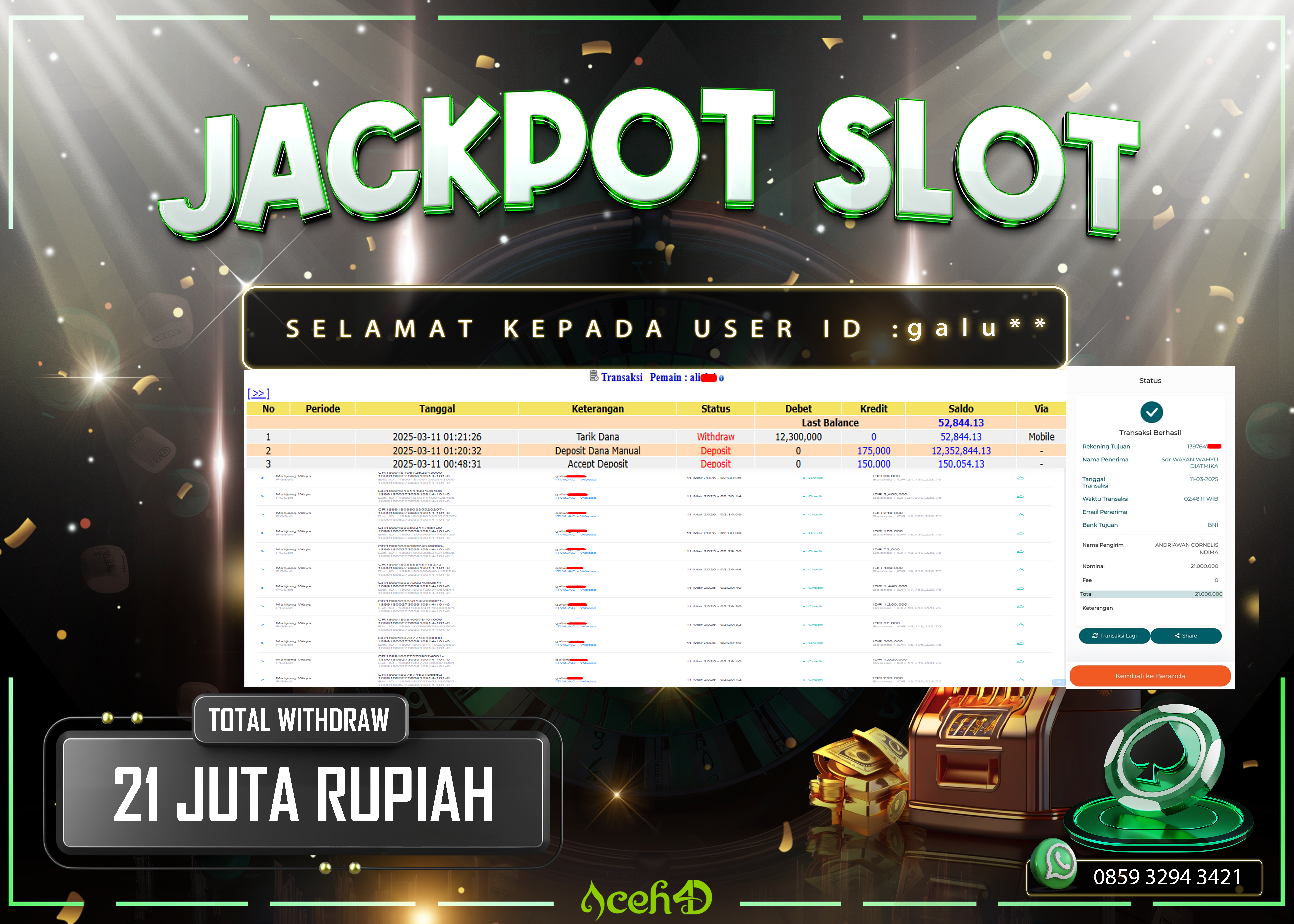 JACKPOT SLOT DARI MEMBER SETIA ACEH4D TGL 11/03/2025 💸💸