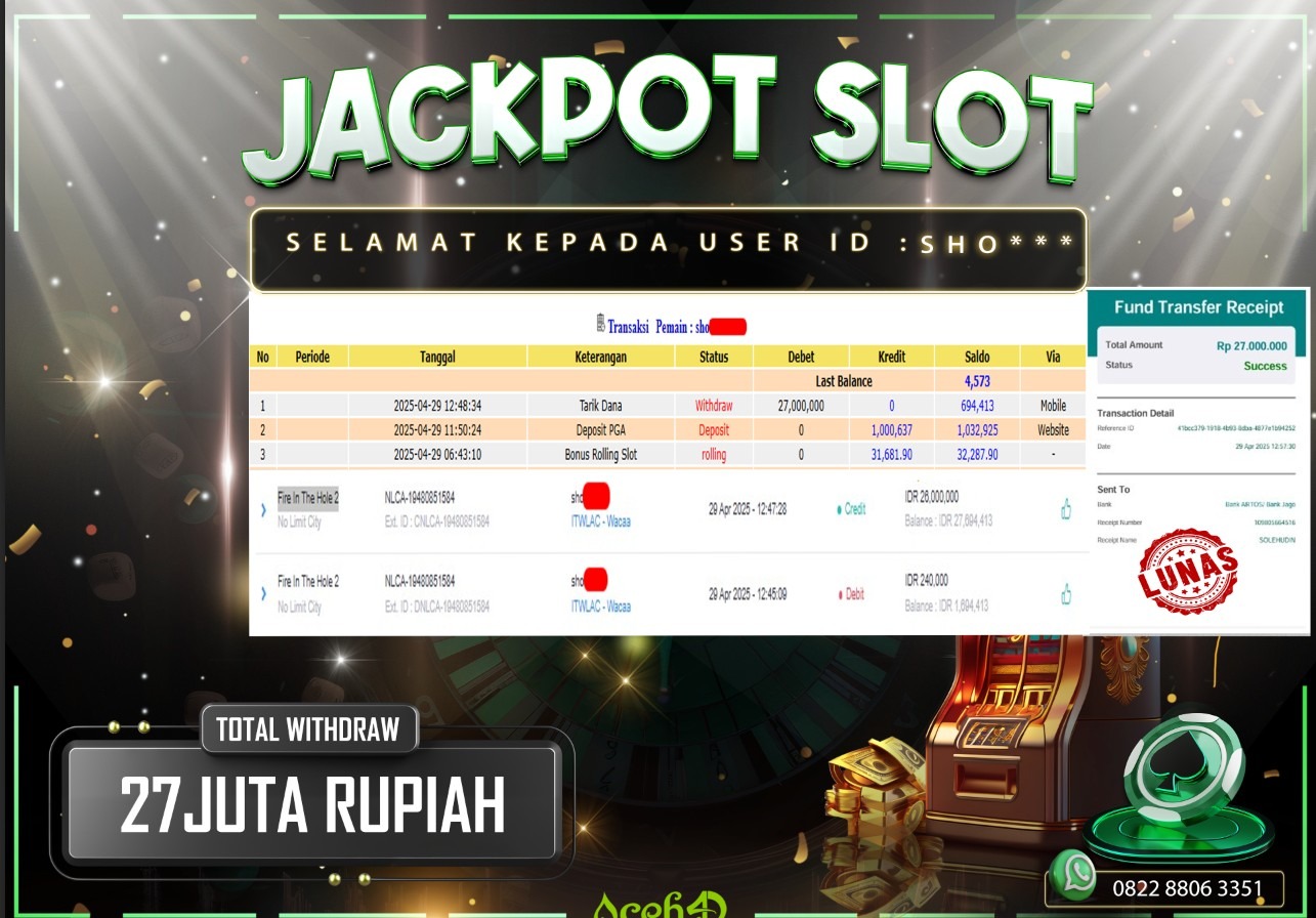 JACKPOT SLOT DARI MEMBER SETIA ACEH4D TGL 29/04/2025 💸💸