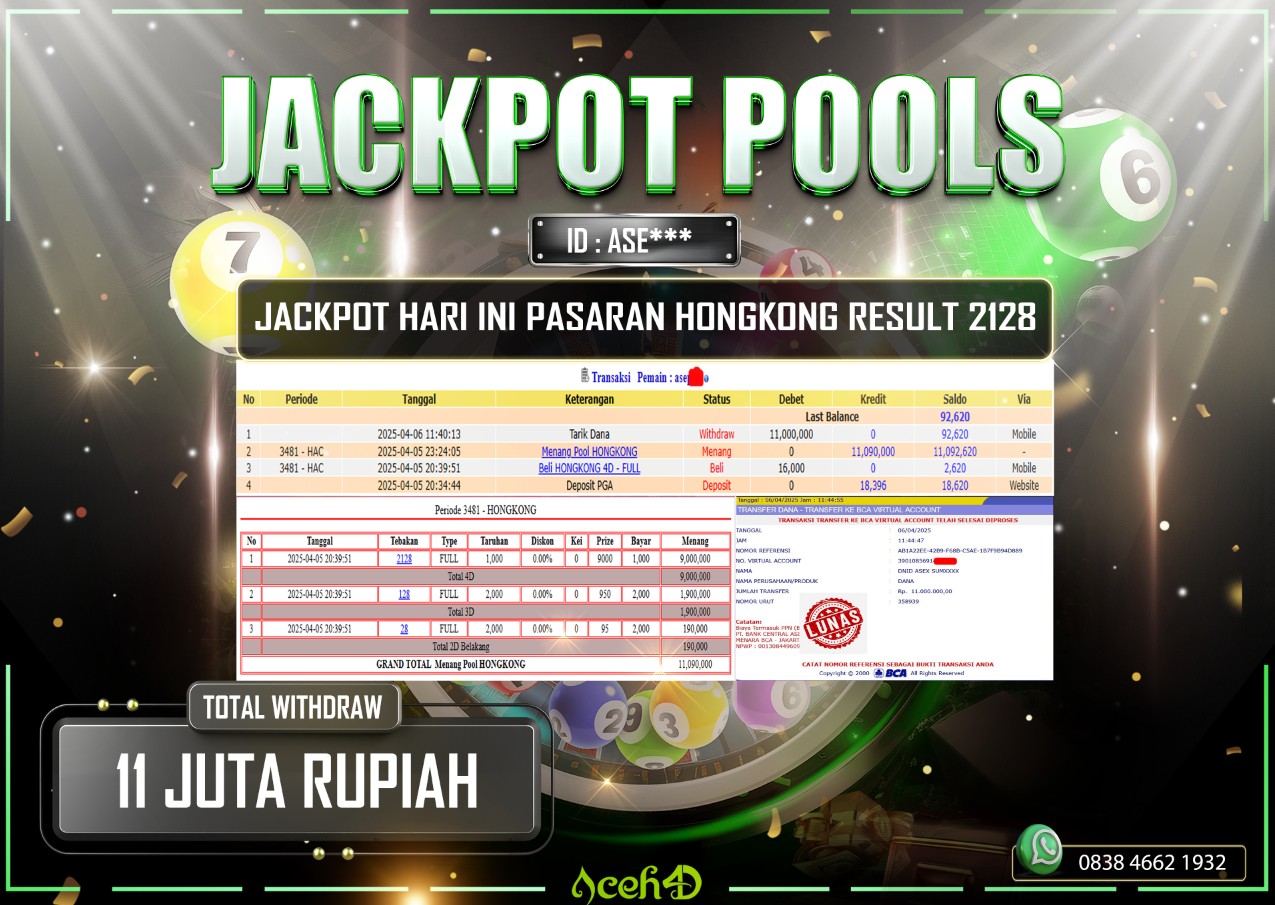 JACKPOT TOGEL PASARAN HONGKONG DARI MEMBER SETIA ACEH4D TGL 05/04/2025  💸💸