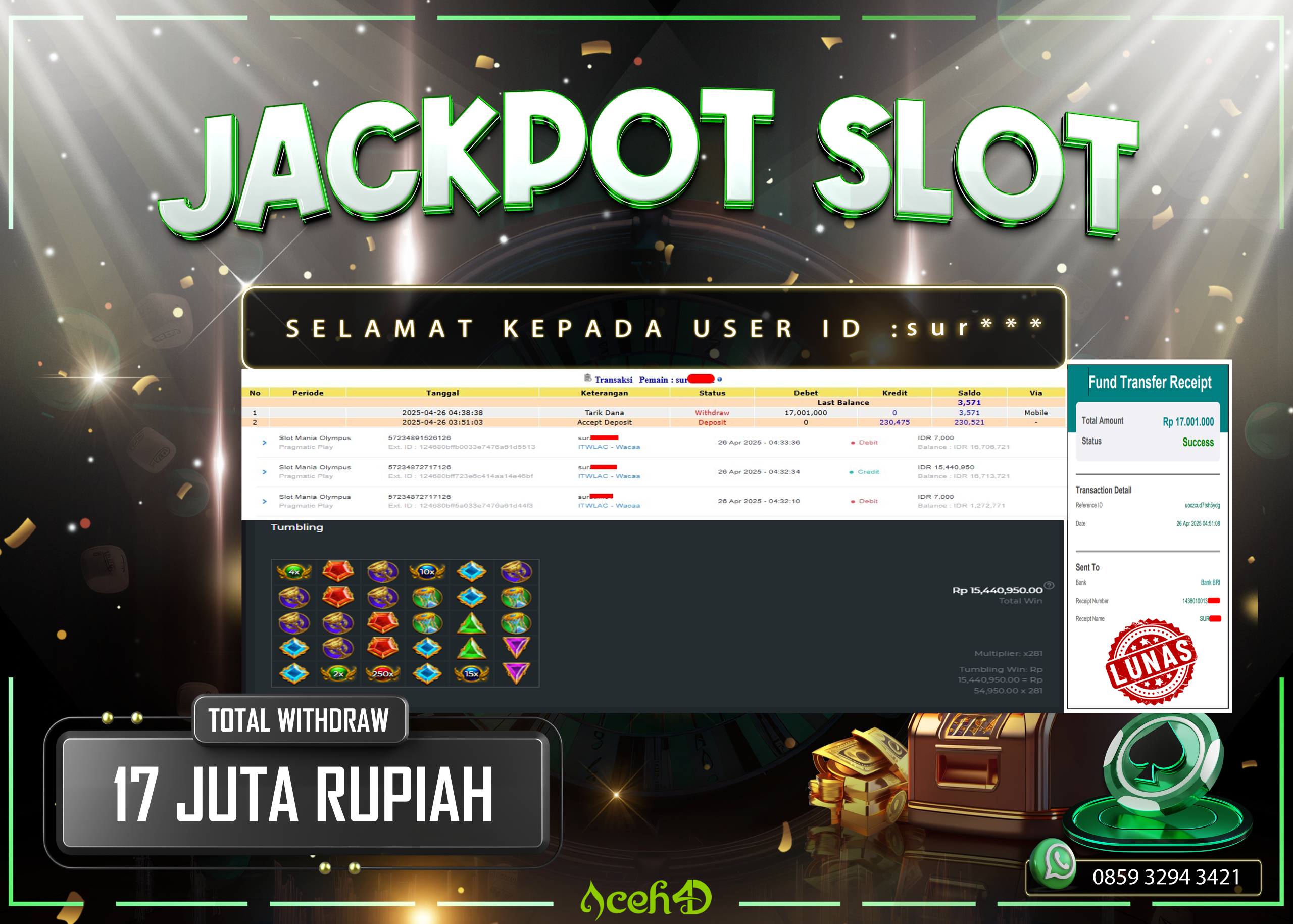 💸💸JACKPOT SLOT DARI MEMBER SETIA ACEH4D TGL 26/04/2025 💸💸