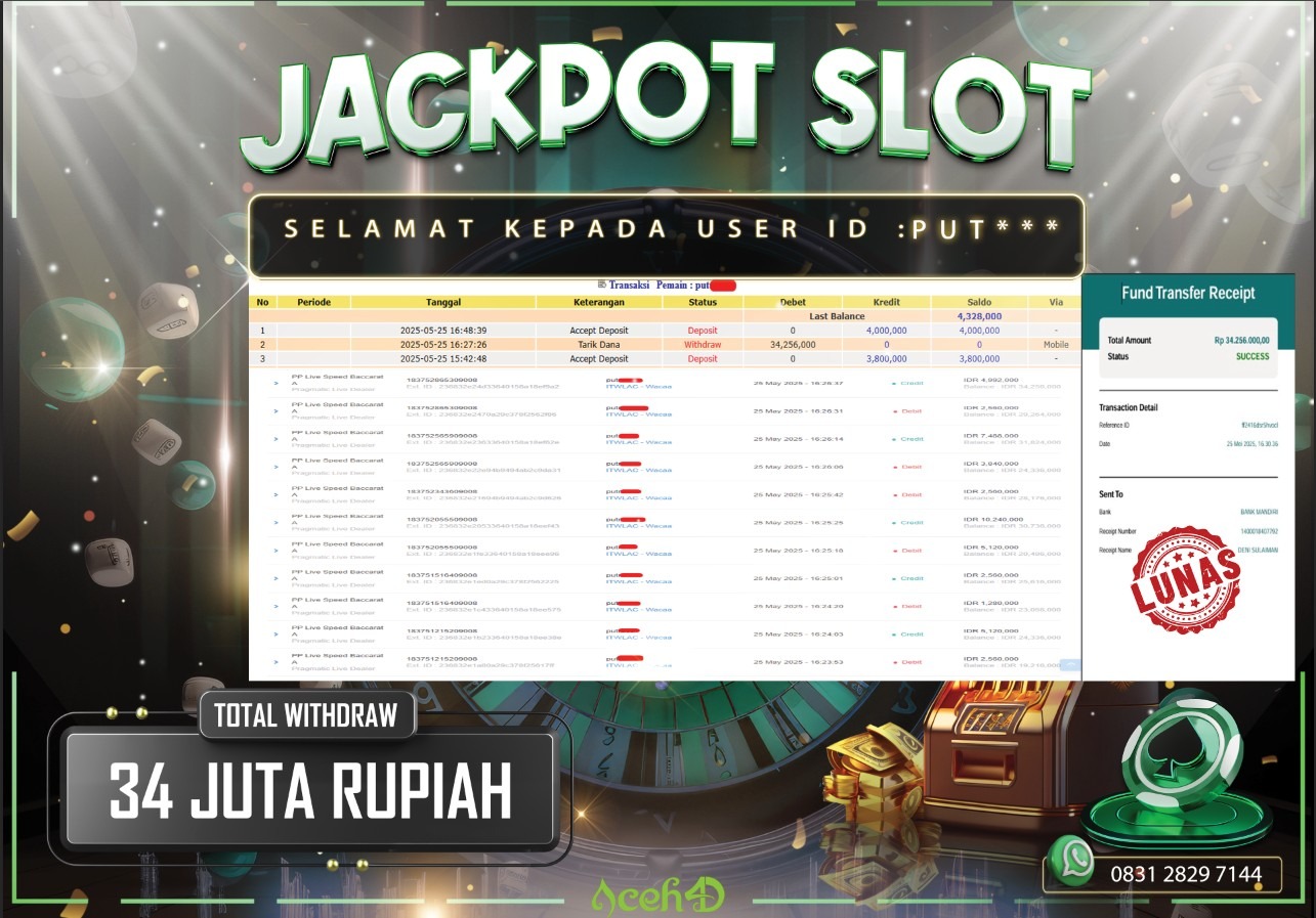 LAGI DAN LAGI JACKPOT SLOT DARI MEMBER SETIA ACEH4D TGL 25/05/2025 💸💸