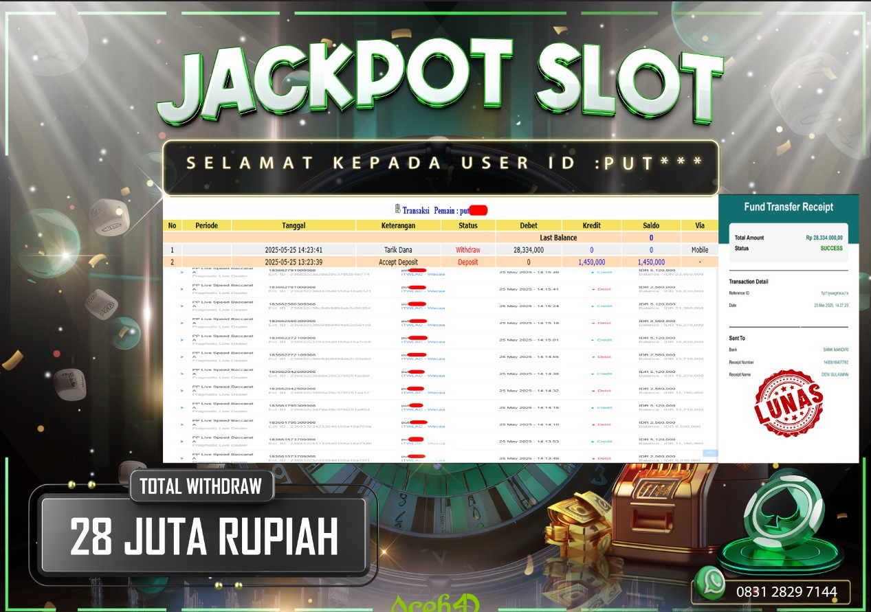 JACKPOT SLOT DARI MEMBER SETIA ACEH4D TGL 25/05/2025 💸💸