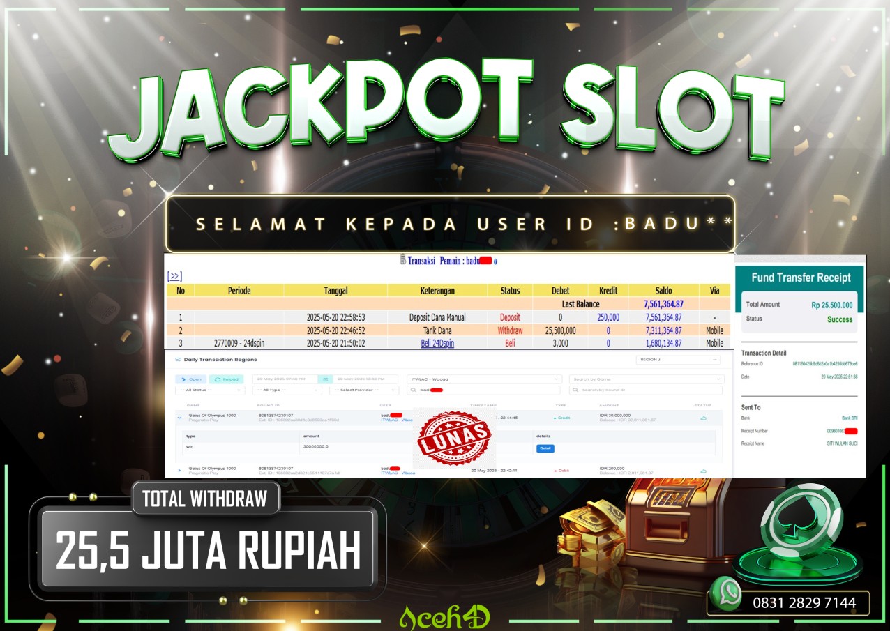 JACKPOT SLOT DARI MEMBER SETIA ACEH4D TGL 20/05/2025 💸💸