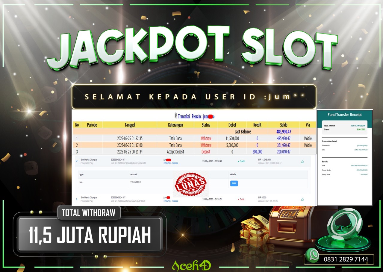 JACKPOT SLOT DARI MEMBER SETIA ACEH4D TGL 25/05/2025 💸💸