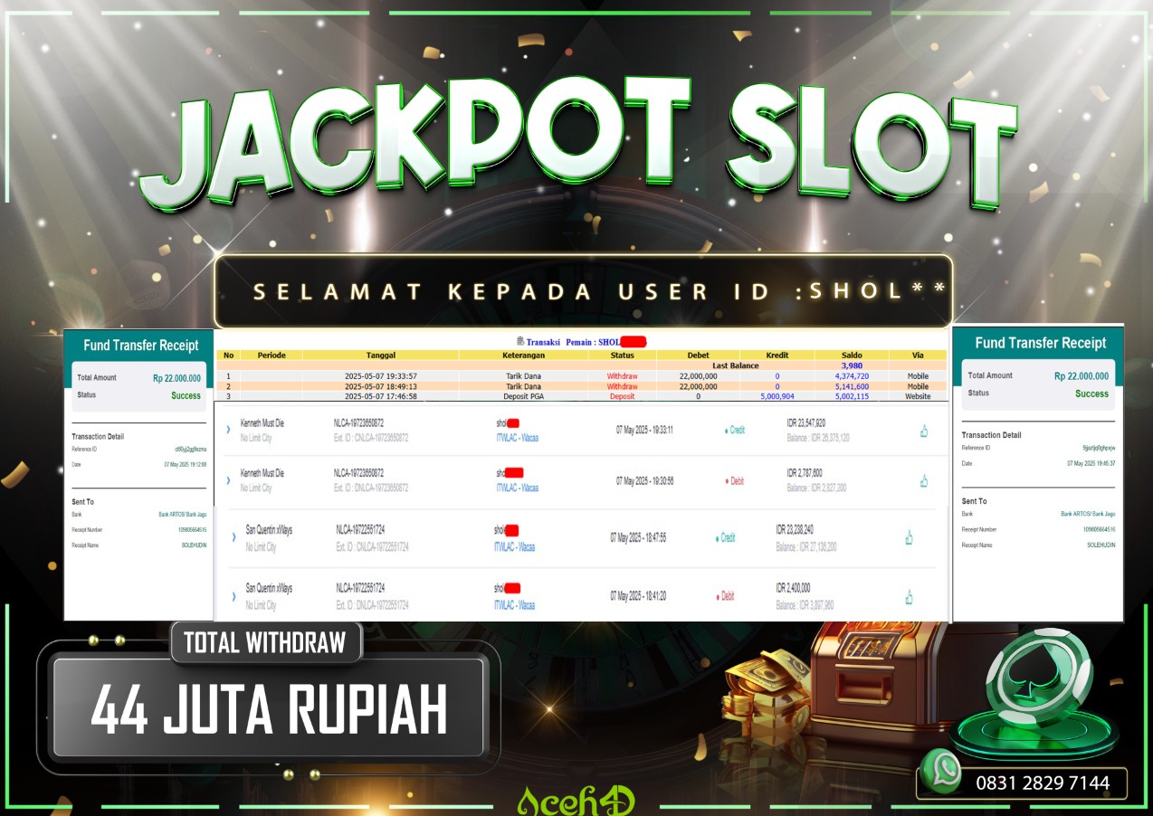 LAGI DAN LAGI, JACKPOT SLOT DARI MEMBER SETIA ACEH4D TGL 07/05/2025 💸💸