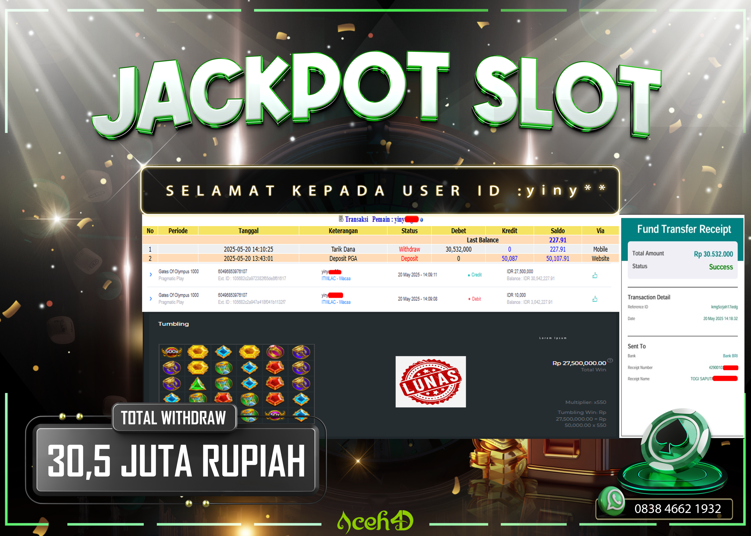 JACKPOT SLOT DARI MEMBER SETIA ACEH4D TGL 20/05/2025 💸💸