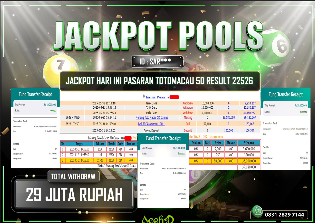 🔥🔥 JACKPOT HARI INI, SABTU 31-05-2025 🔥🔥 JACKPOT TOGEL PASARAN TOTOMACAU 5D DARI MEMBER SETIA ACEH4D💸💸