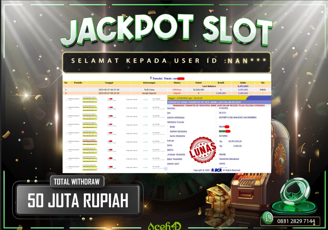 JACKPOT SLOT DARI MEMBER SETIA ACEH4D TGL 07/05/2025 💸💸