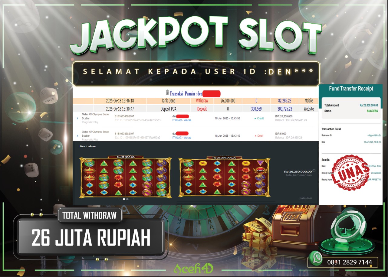 🔥🔥 JACKPOT HARI INI, RABU 18-06-2025 🔥🔥  JACKPOT SLOT DARI MEMBER SETIA ACEH4D 💸💸