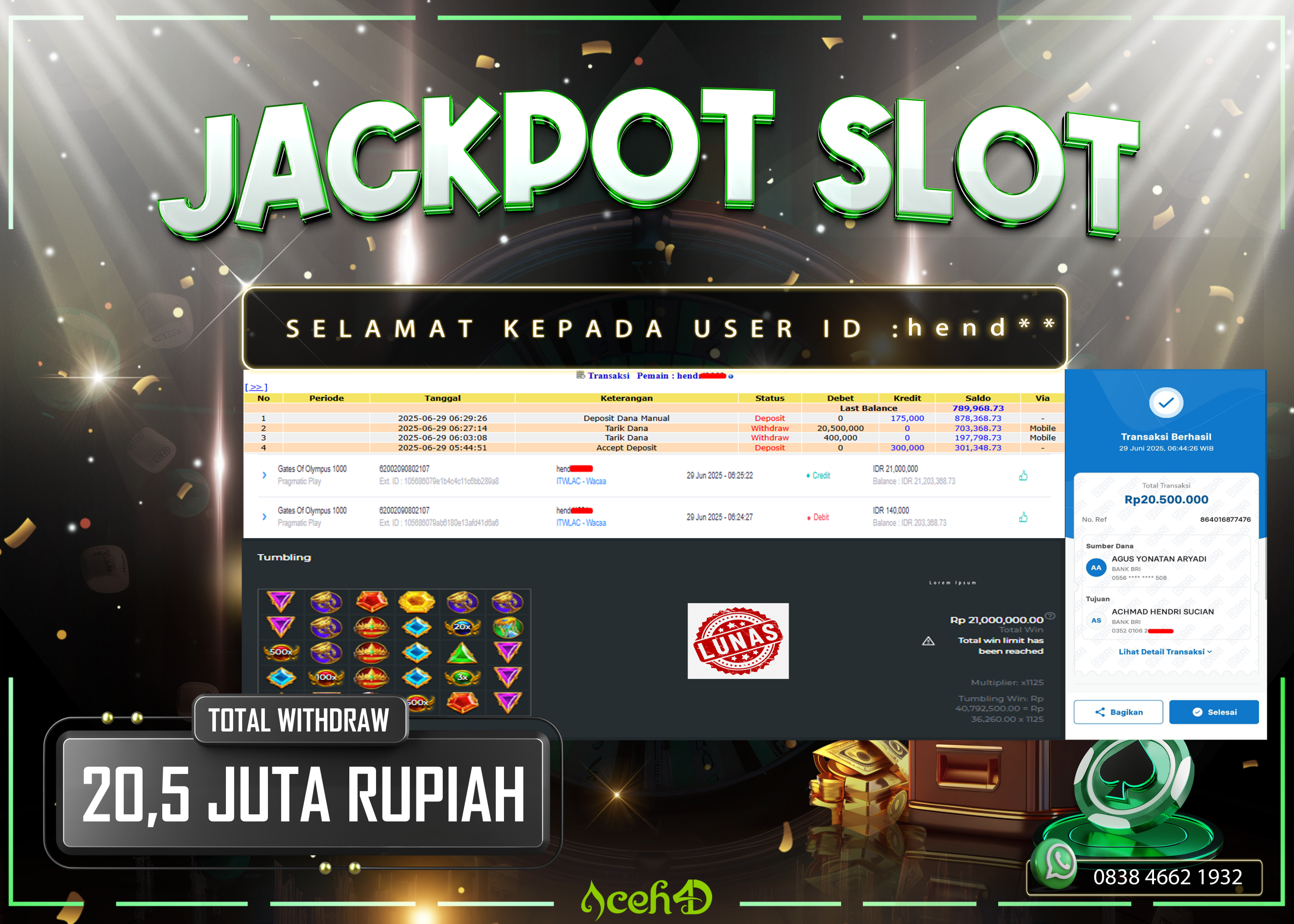 🔥🔥 JACKPOT HARI INI🔥🔥JACKPOT SLOT DARI MEMBER SETIA ACEH4D TGL 29/06/2025 💸💸