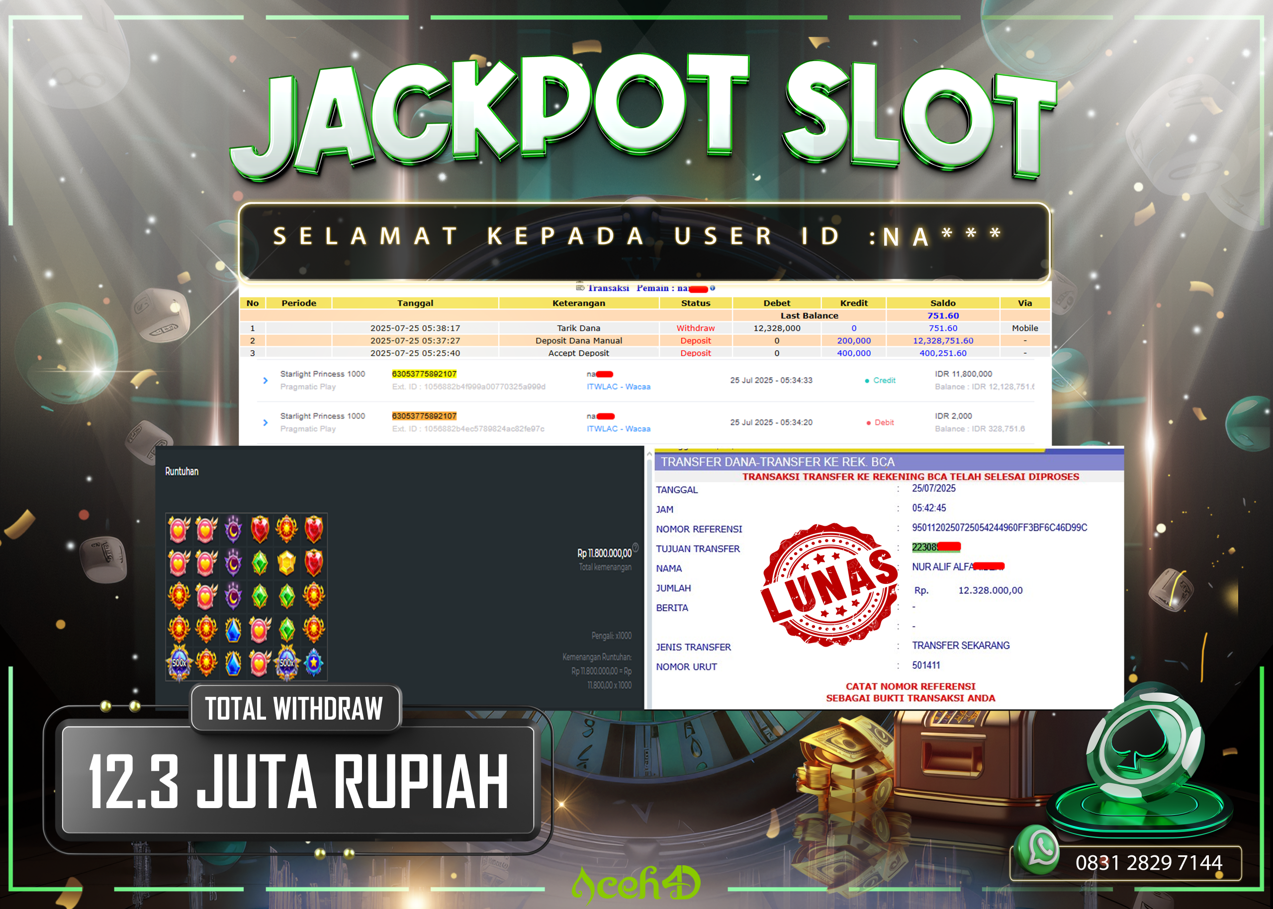 🔥🔥 JACKPOT HARI INI, JUMAT 25-07-2025 🔥🔥 JACKPOT SLOT DARI MEMBER SETIA ACEH4D 💸💸