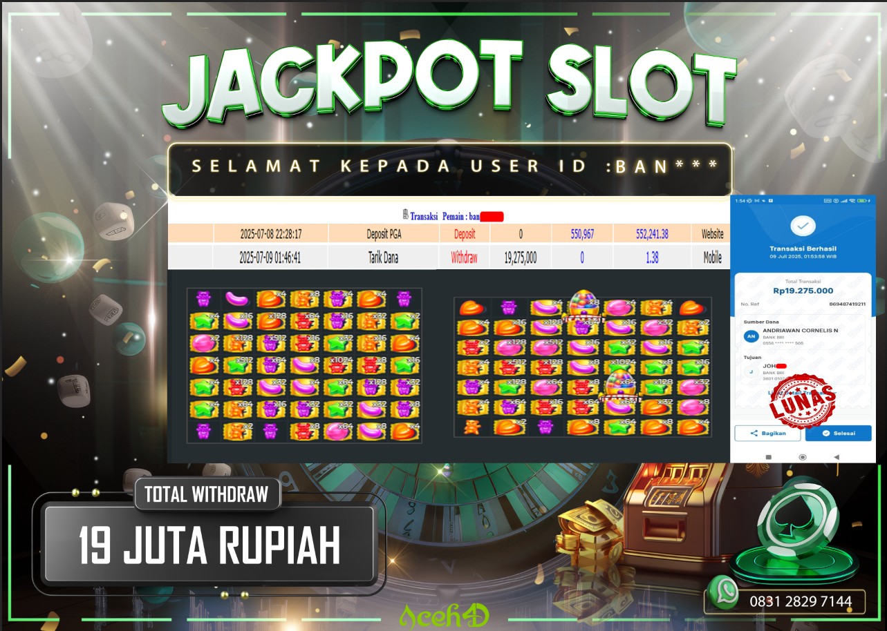 🔥🔥 JACKPOT HARI INI, RABU 09-07-2025 🔥🔥  JACKPOT SLOT DARI MEMBER SETIA ACEH4D 💸💸