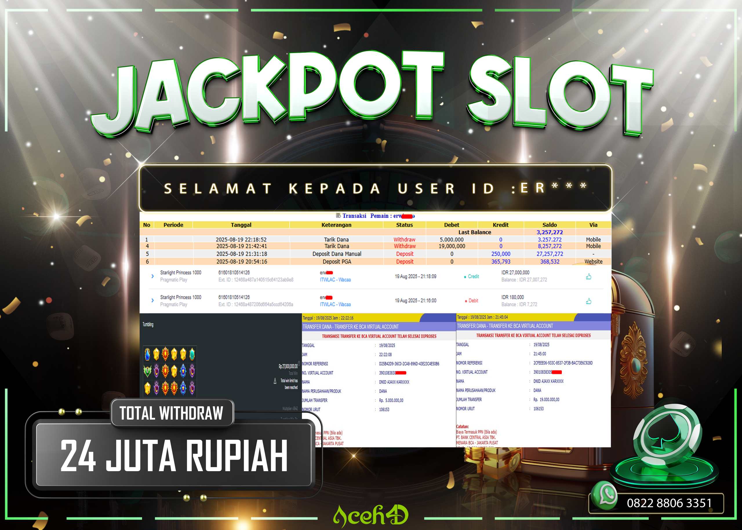 🔥🔥 JACKPOT HARI INI, SELASA 19-08-2025 🔥🔥 JACKPOT SLOT DARI MEMBER SETIA ACEH4D 💸💸