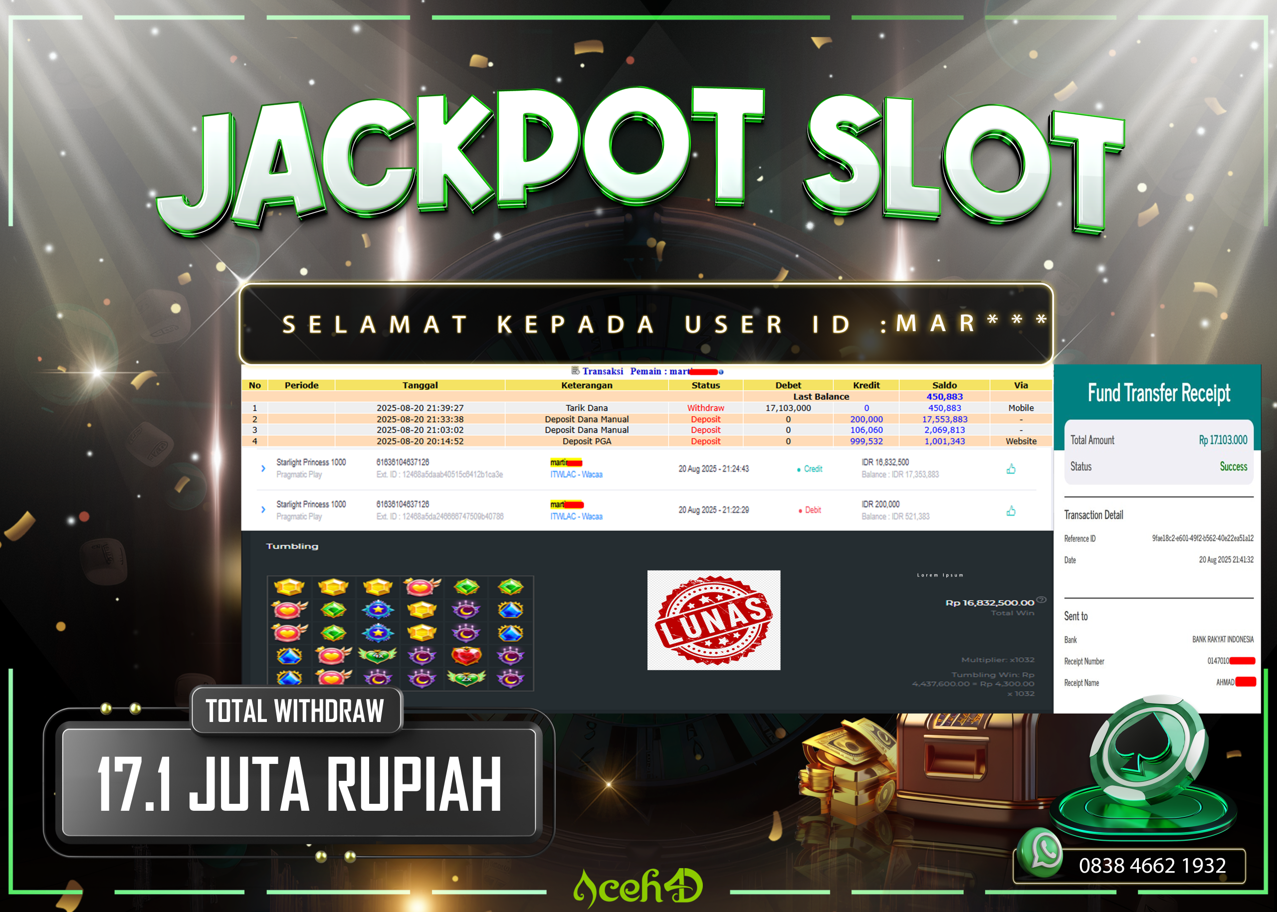🔥🔥 JACKPOT HARI INI, RABU 20-08-2025 🔥🔥 JACKPOT SLOT DARI MEMBER SETIA ACEH4D 💸💸
