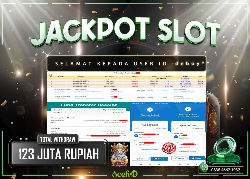 🔥🔥  JACKPOT HARI INI,JUMAT 08-08-2025 🔥🔥  JACKPOT SLOT DARI MEMBER SETIA ACEH4D 💸💸