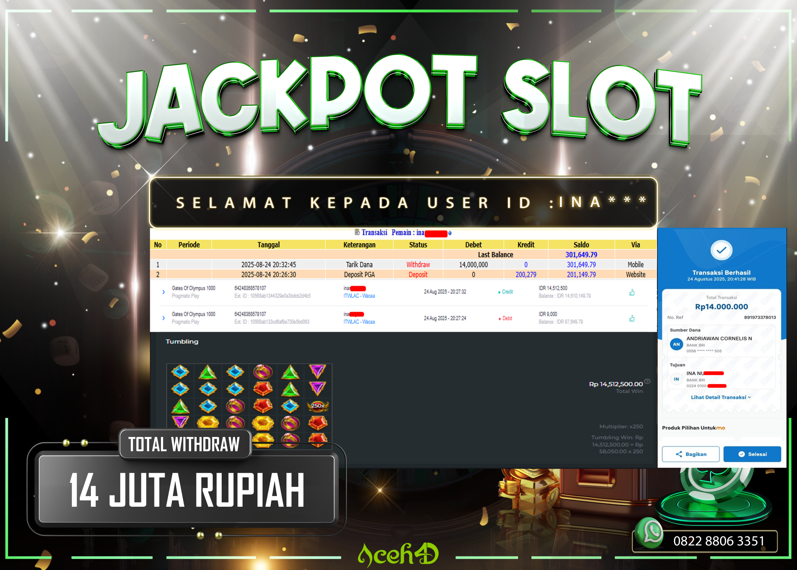 🔥🔥 JACKPOT HARI INI, MINGGGU 24-08-2025 🔥🔥JACKPOT SLOT DARI MEMBER SETIA ACEH4D 💸💸
