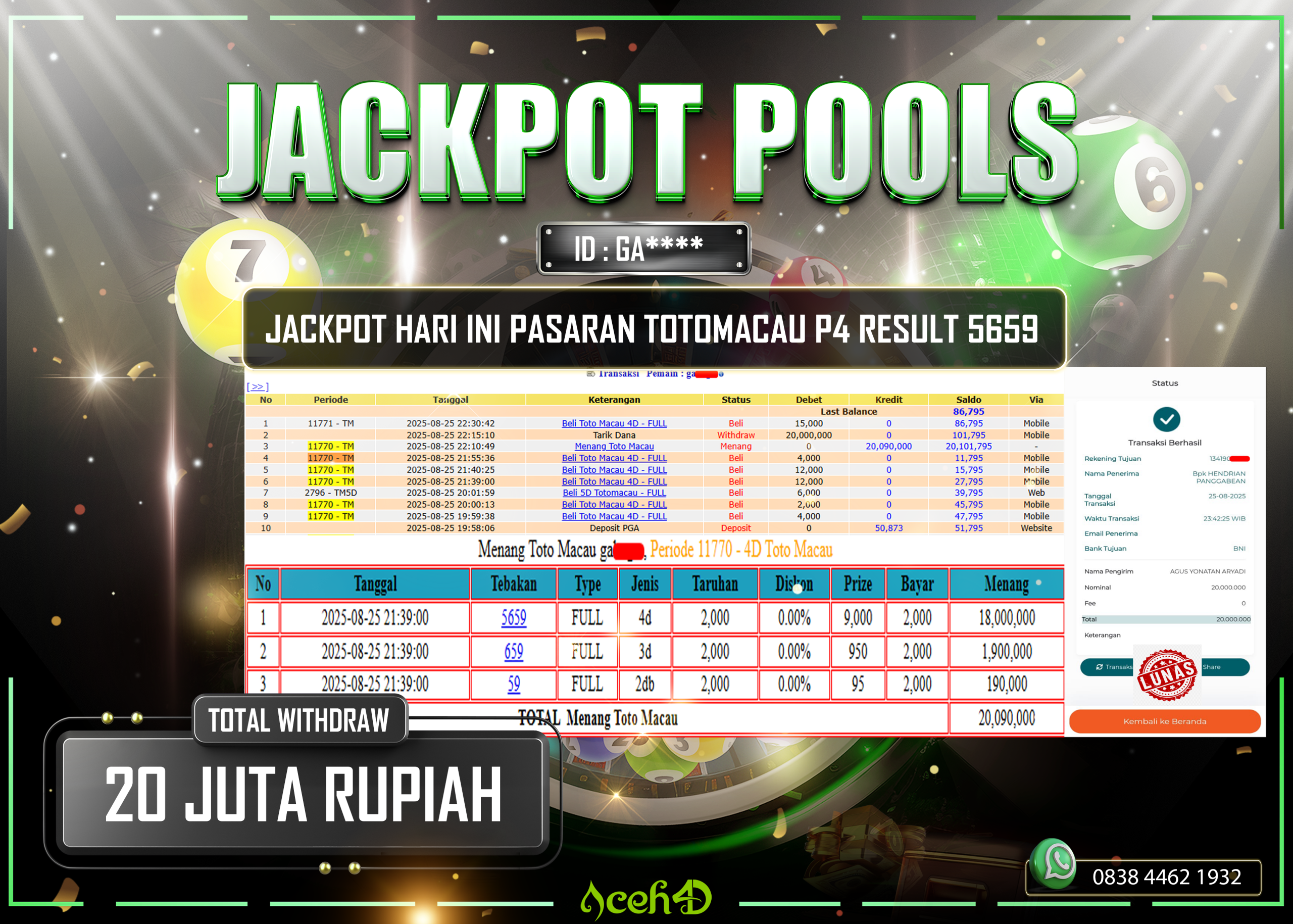 🔥🔥  JACKPOT HARI INI,KAMIS 21-08-2025 🔥🔥 JACKPOT TOGEL PASARAN TOTOMACAU P4 RESULT 5659 22:00 DARI MEMBER SETIA ACEH4D 💸💸