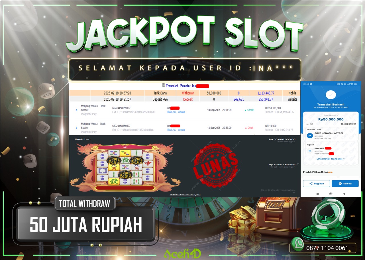 🔥🔥 JACKPOT HARI INI, KAMSI 18-09-2025 🔥🔥  JACKPOT SLOT DARI MEMBER SETIA ACEH4D 💸💸