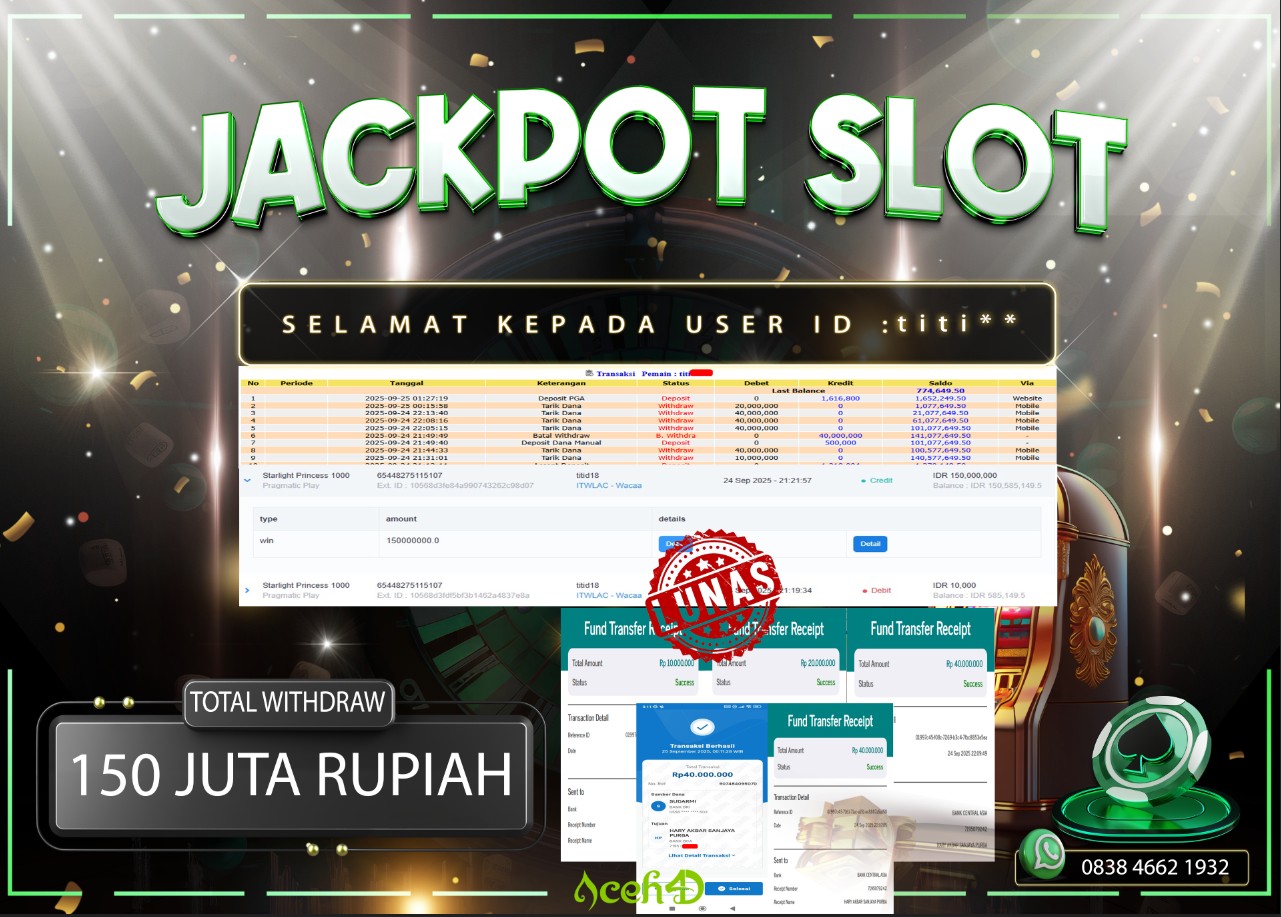 🔥🔥 JACKPOT HARI INI, RABU 24-09-2025 🔥🔥  JACKPOT SLOT DARI MEMBER SETIA ACEH4D 💸💸