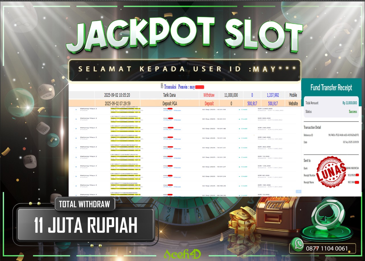 🔥🔥 JACKPOT HARI INI, SELASA 02-09-2025 🔥🔥  JACKPOT SLOT DARI MEMBER SETIA ACEH4D 💸💸