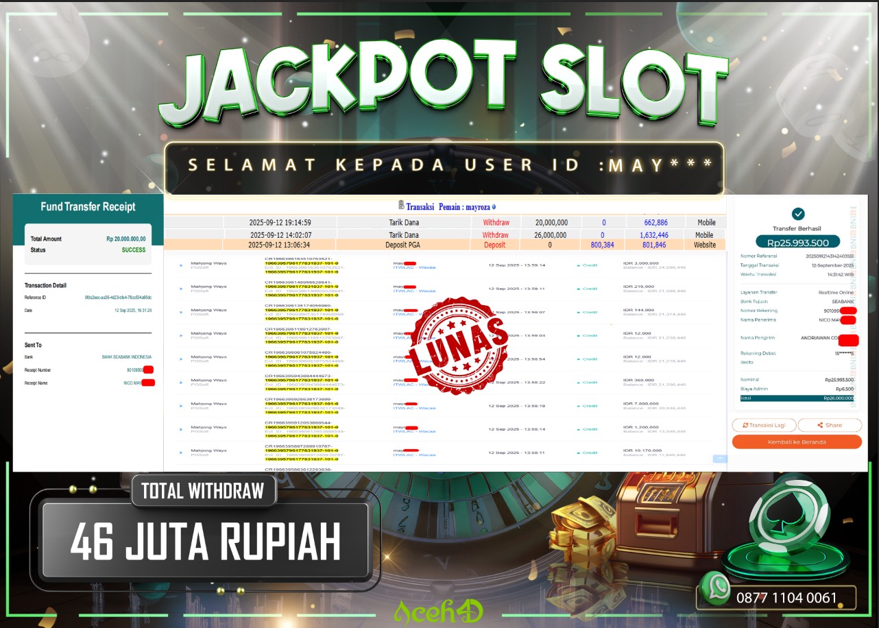 🔥🔥 JACKPOT HARI INI, JUMAT 12-09-2025 🔥🔥  JACKPOT SLOT DARI MEMBER SETIA ACEH4D 💸💸