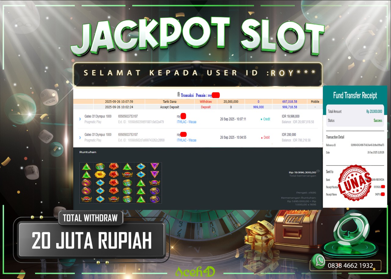🔥🔥 JACKPOT HARI INI, JUMAT 26-09-2025 🔥🔥  JACKPOT SLOT DARI MEMBER SETIA ACEH4D 💸💸