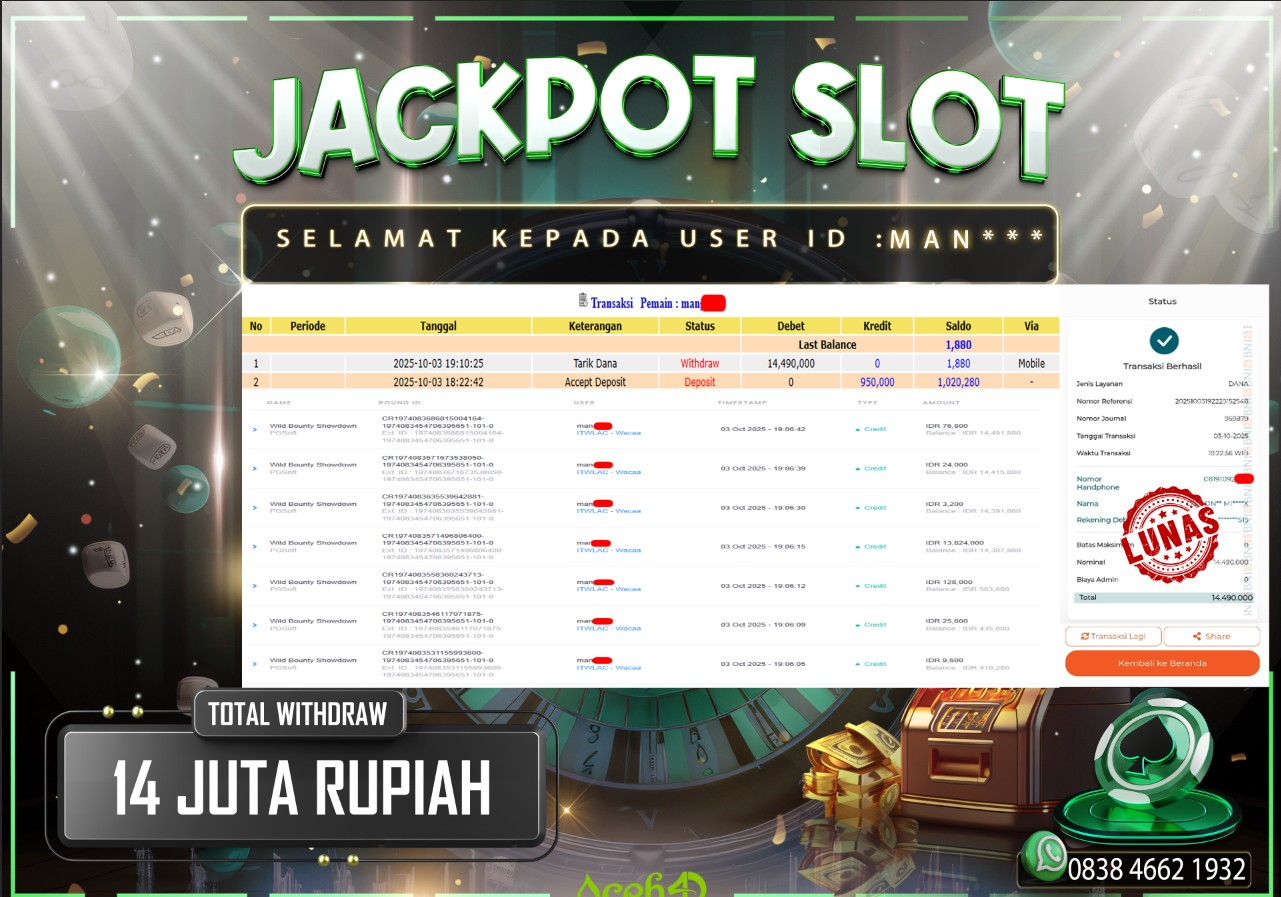 🔥🔥 JACKPOT HARI INI, JUMAT 03-10-2025 🔥🔥  JACKPOT SLOT DARI MEMBER SETIA ACEH4D 💸💸