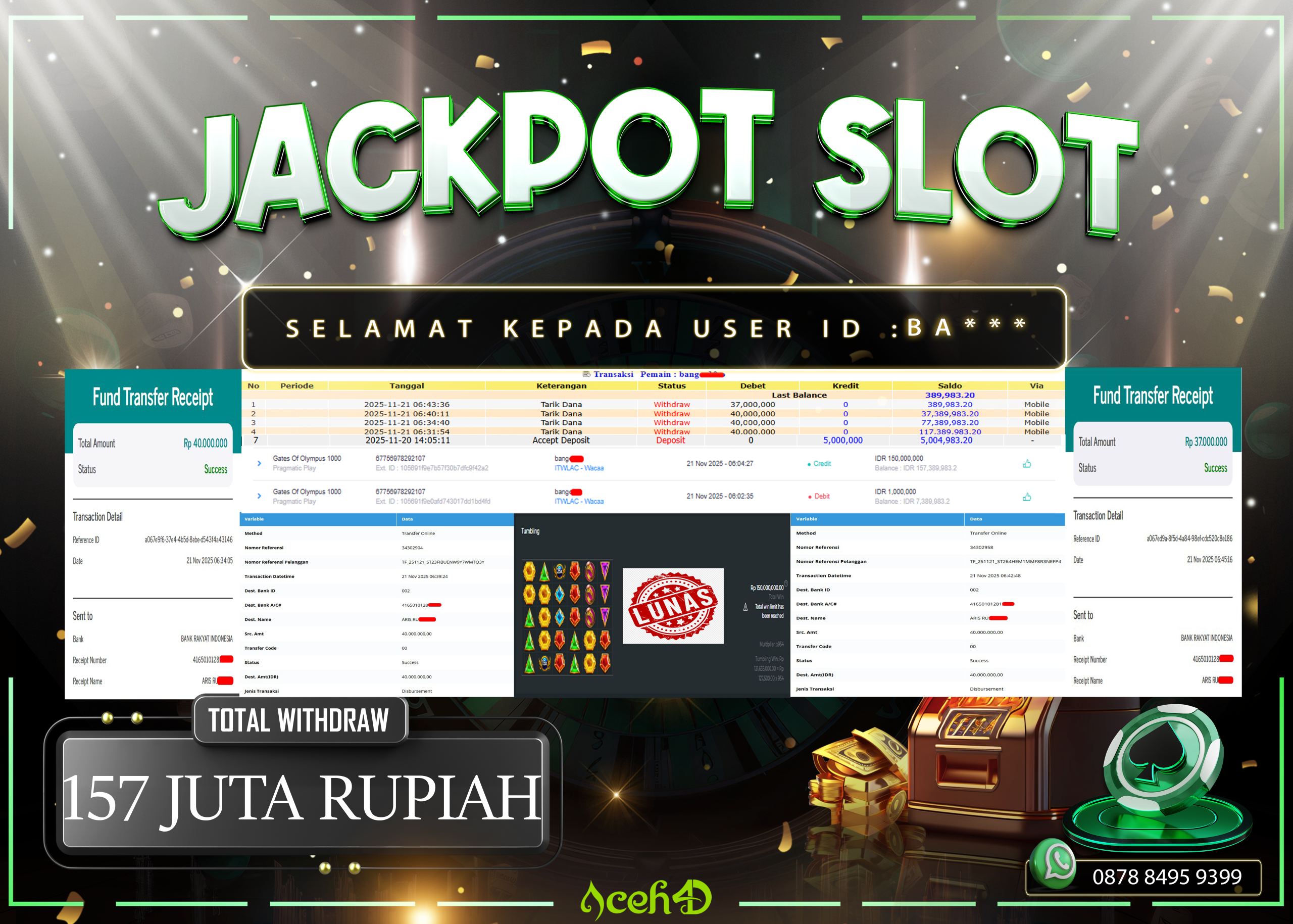 🔥🔥 JACKPOT HARI INI,JUMAT 21-11-2025 🔥🔥JACKPOT SLOT DARI MEMBER SETIA ACEH4D💸💸