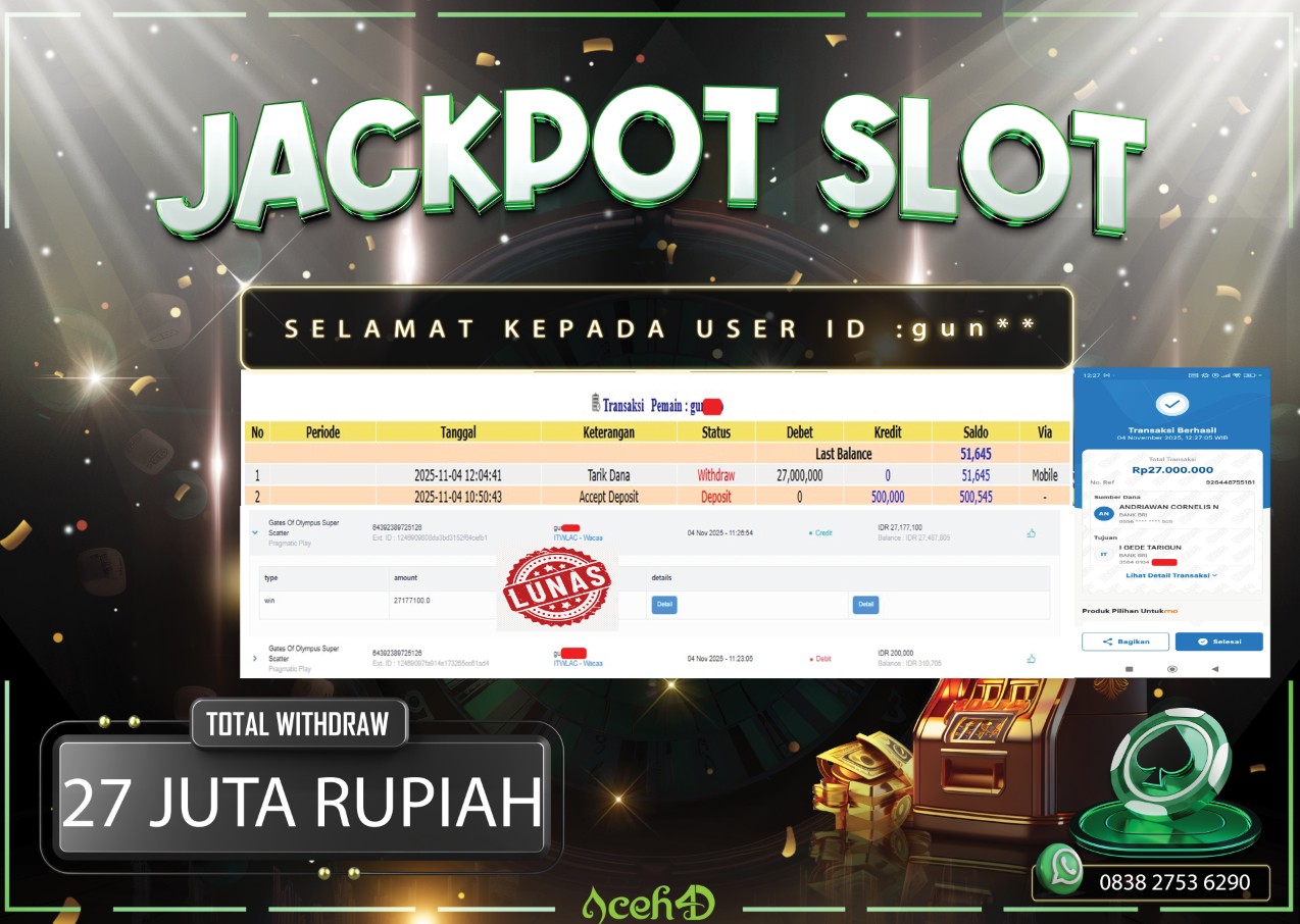 🔥🔥 JACKPOT HARI INI, SELASA 04-11-2025 🔥🔥JACKPOT SLOT DARI MEMBER SETIA ACEH4D💸💸