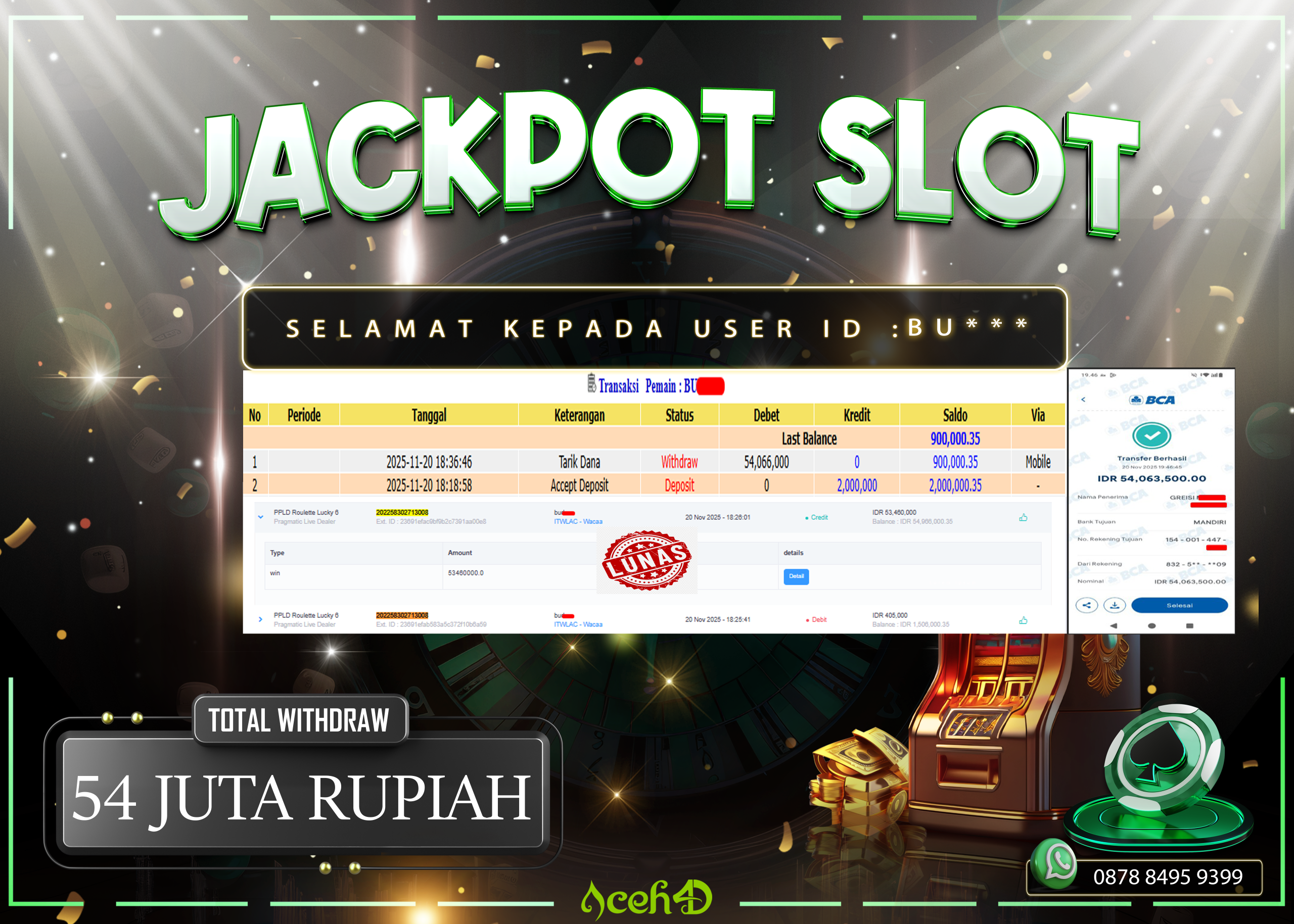 🔥🔥 JACKPOT HARI INI,KAMIS 20-11-2025 🔥🔥JACKPOT SLOT DARI MEMBER SETIA ACEH4D💸💸