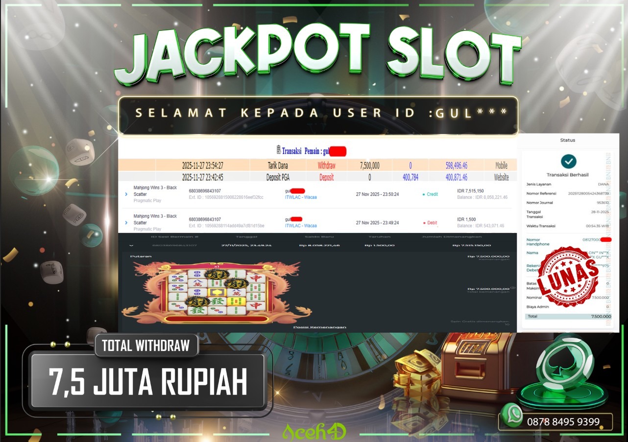 🔥🔥 JACKPOT HARI INI,KAMIS 27-11-2025 🔥🔥  JACKPOT SLOT DARI MEMBER SETIA ACEH4D 💸💸