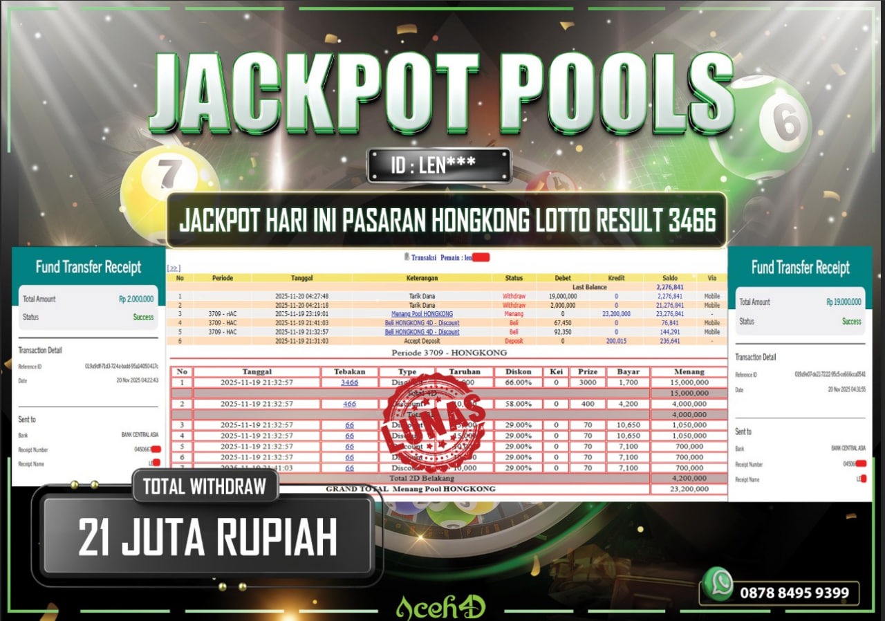 🔥🔥 JACKPOT HARI INI, RABU 19-11-2025 🔥🔥  JACKPOT TOGEL PASARAN HONGKONG LOTTO DARI MEMBER SETIA ACEH4D 💸💸