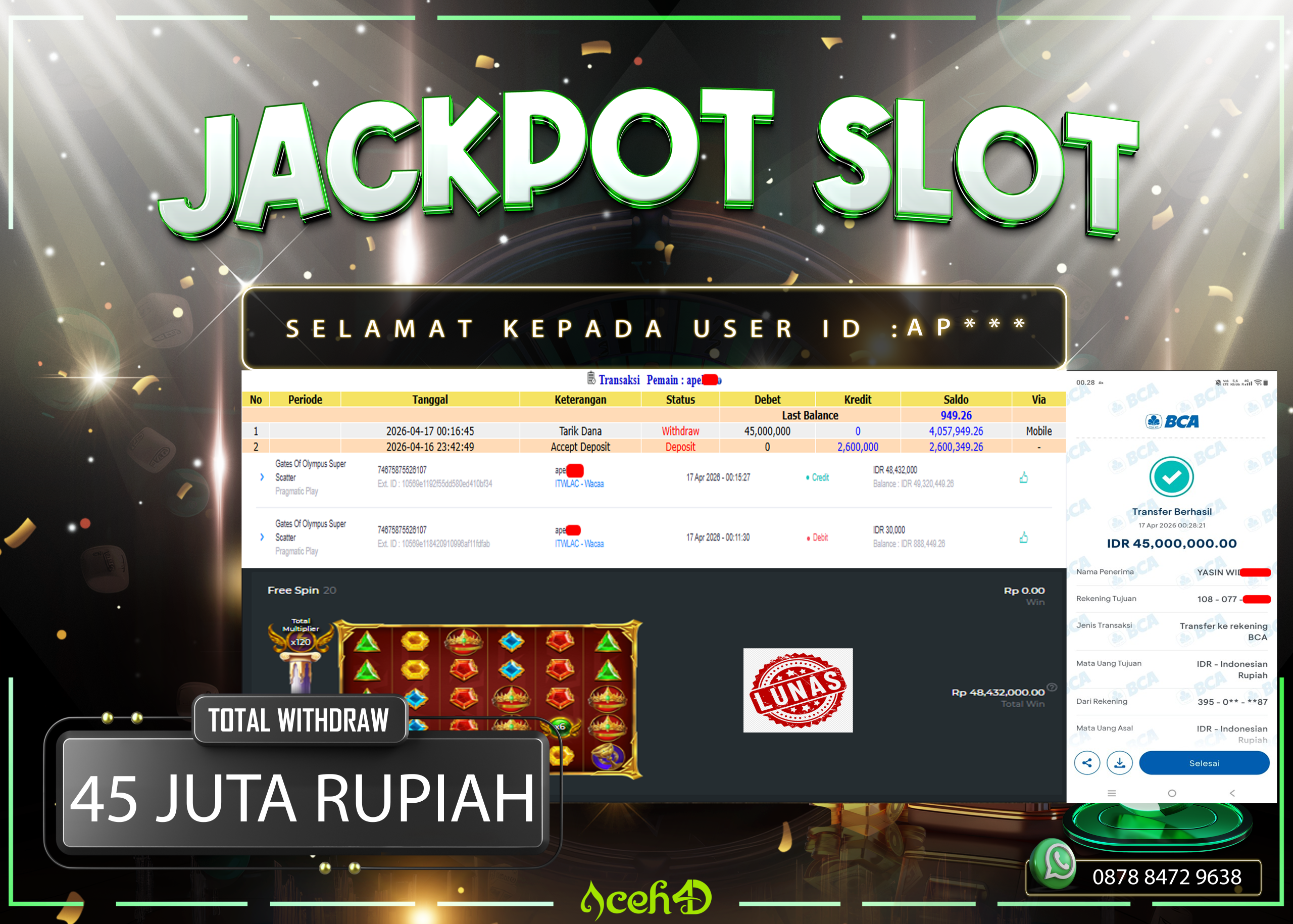 🔥🔥 JACKPOT HARI INI, JUMAT 17-04-2026 🔥🔥💸💸JACKPOT SLOT DARI MEMBER SETIA ACEH4D 💸💸
