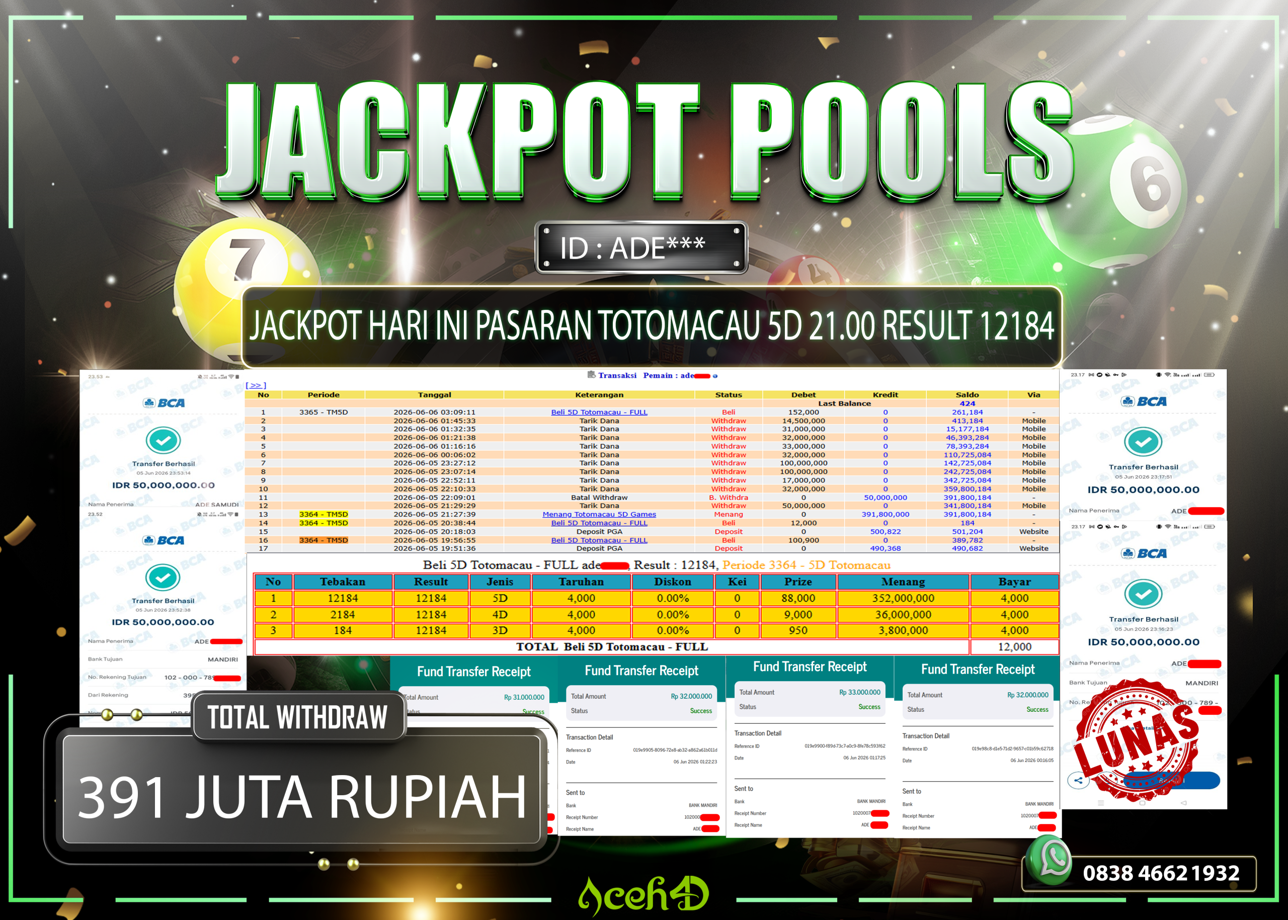 🔥🔥 JACKPOT HARI INI, JUMAT 05-06-2026 JACKPOT TOGEL PASARAN TOTOMACAU 5D DARI MEMBER SETIA ACEH4D 💸💸