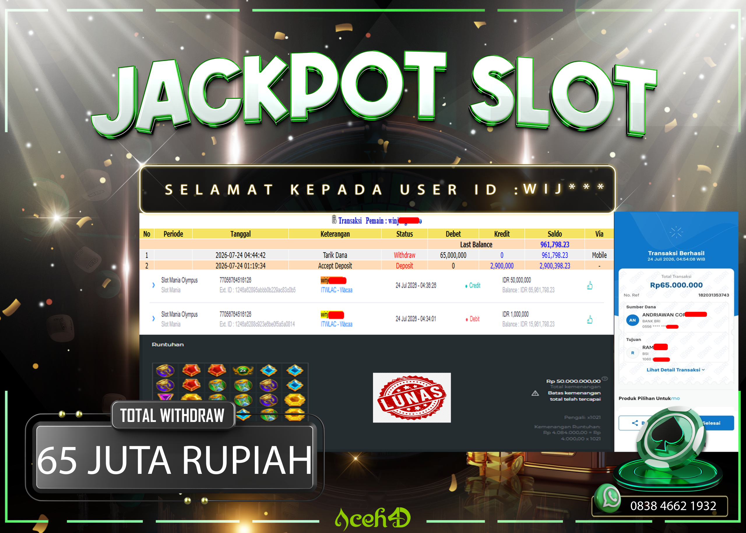 🔥🔥 JACKPOT HARI INI, JUMAT 24-07-2026 🔥🔥💸💸JACKPOT SLOT DARI MEMBER SETIA ACEH4D 💸💸